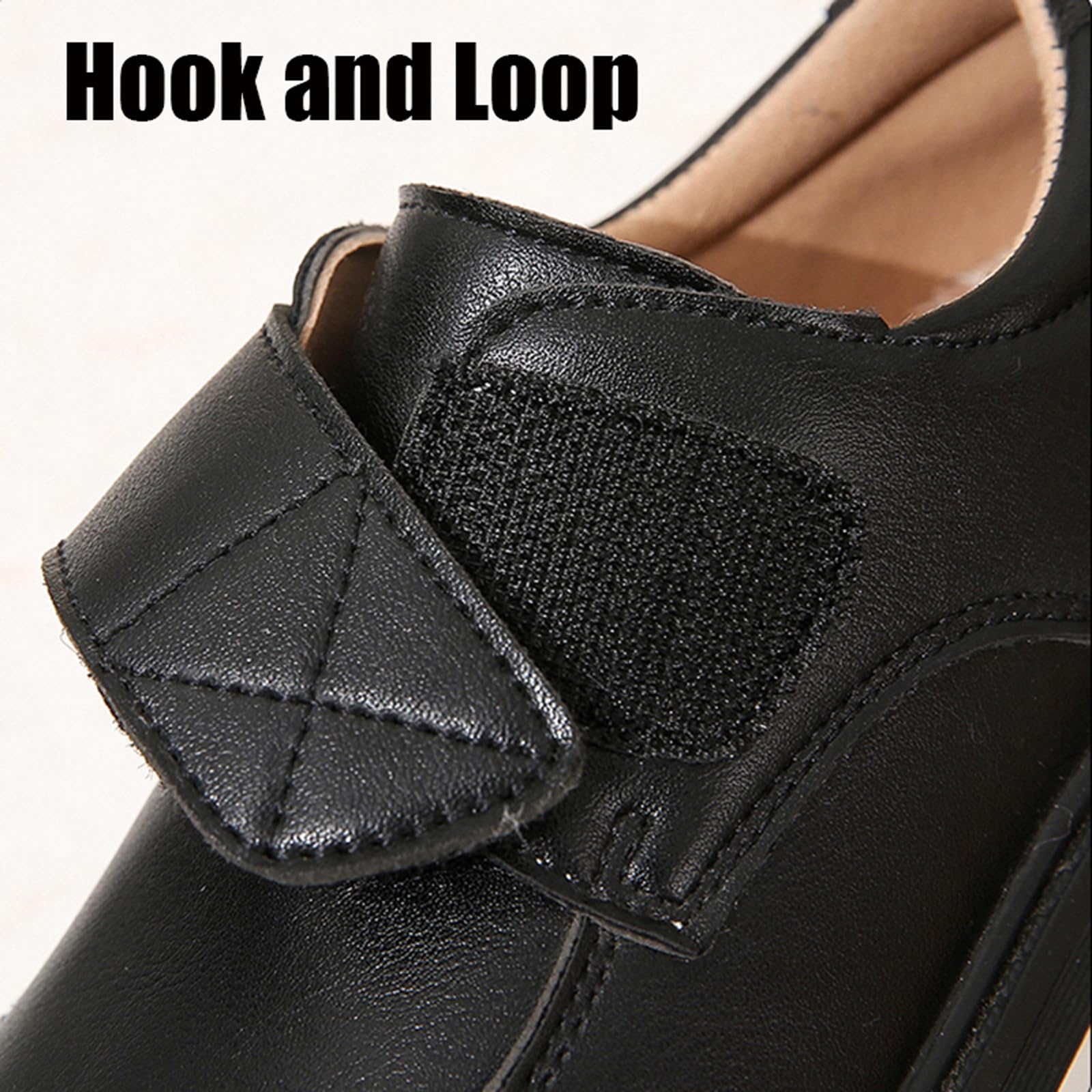 Kids Oxford School Shoes - Boys & Girls Uniform Loafers with Hook & Loop for Comfort - Black Church & Dress Shoes for School, Formal Wear & Daily Use