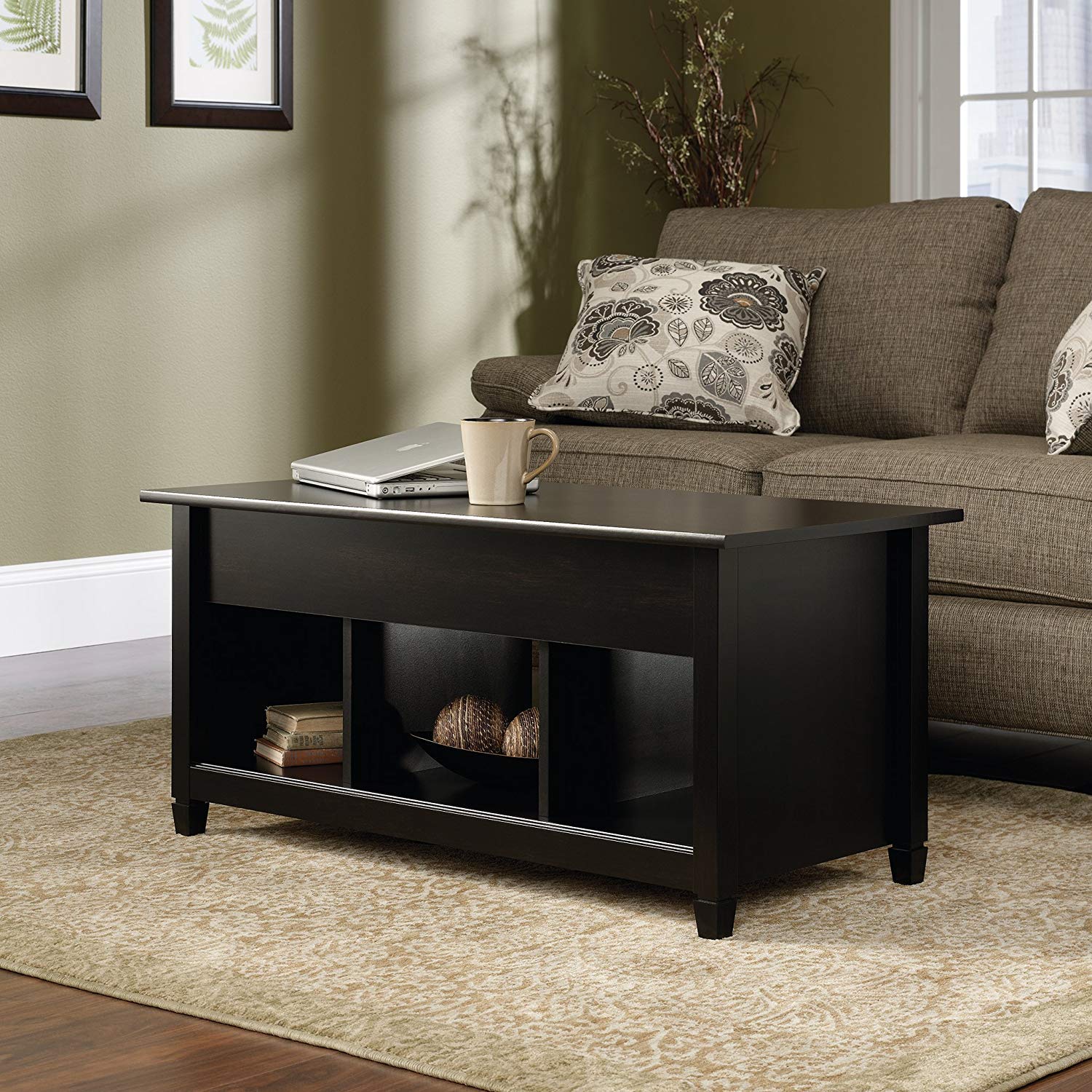 Lift Top Coffee Table with Storage - Black Modern End Table for Living Room, Bedroom, or Office
