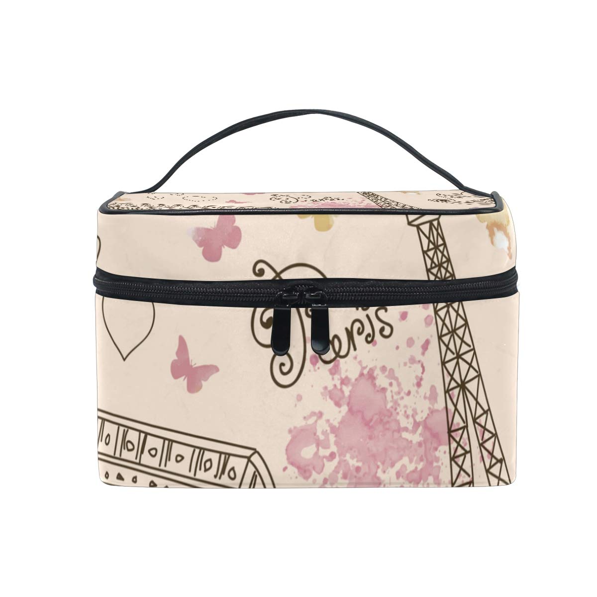 Hand Drawn Paris Cosmetic Bag - Travel Makeup Train Case & Storage Organizer for Women | Perfect for Vacation, Gym & Daily Essentials