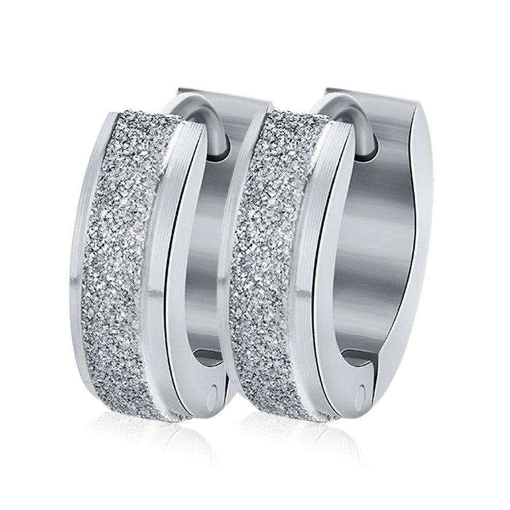 Unisex Stainless Steel Sandblast Hoop Huggie Earrings for Men & Women - Silver & Gold Plated Minimalist Jewelry for Everyday Wear, Date Night & Gifts
