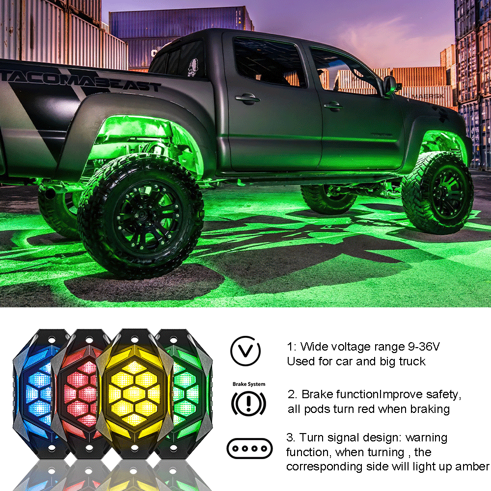 LOYO RGBW LED Rock Lights 12 Pods - Multicolor Underglow Neon Lights Kit with Bluetooth App Control for Cars, Trucks, SUVs, Off-Road Vehicles | Perfect for Night Driving, Car Shows & Custom Lighting Effects