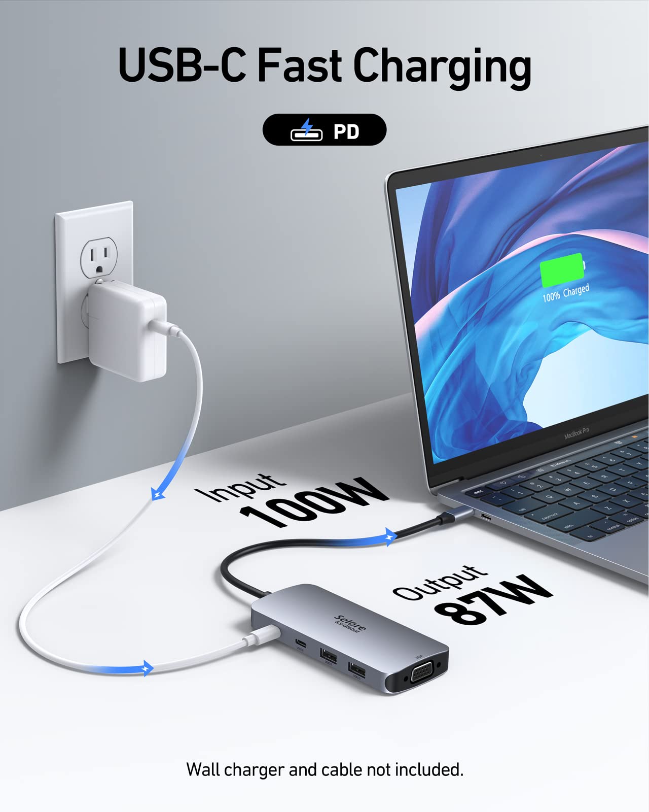 8-in-1 USB C Docking Station for Laptop with Dual HDMI & VGA - Triple Display Adapter, 100W PD Charging, 2x USB A 2.0 Ports - Compatible with MacBook, HP, Dell, Lenovo - Perfect for Home Office, Gaming & Multi-Monitor Workstations