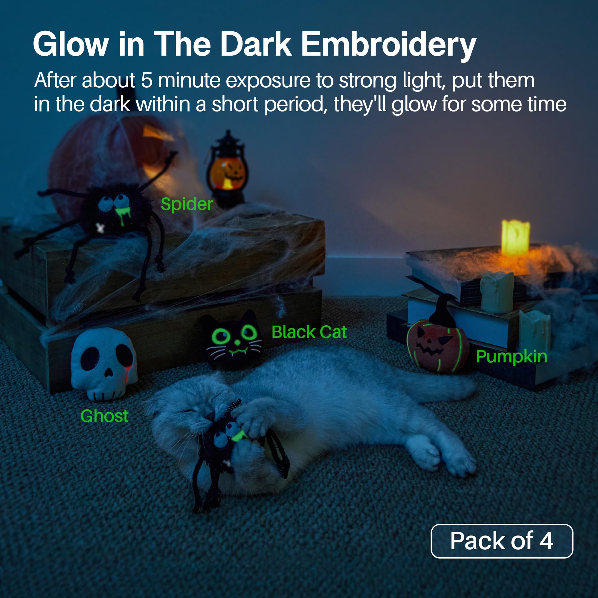 Potaroma 4 Pcs Interactive Cat Toys with Catnip & Crinkle Sound - Glow in The Dark Kitten Kicker Exercise Toys (4 Inches) for All Breeds - Perfect for Indoor Play & Nighttime Entertainment