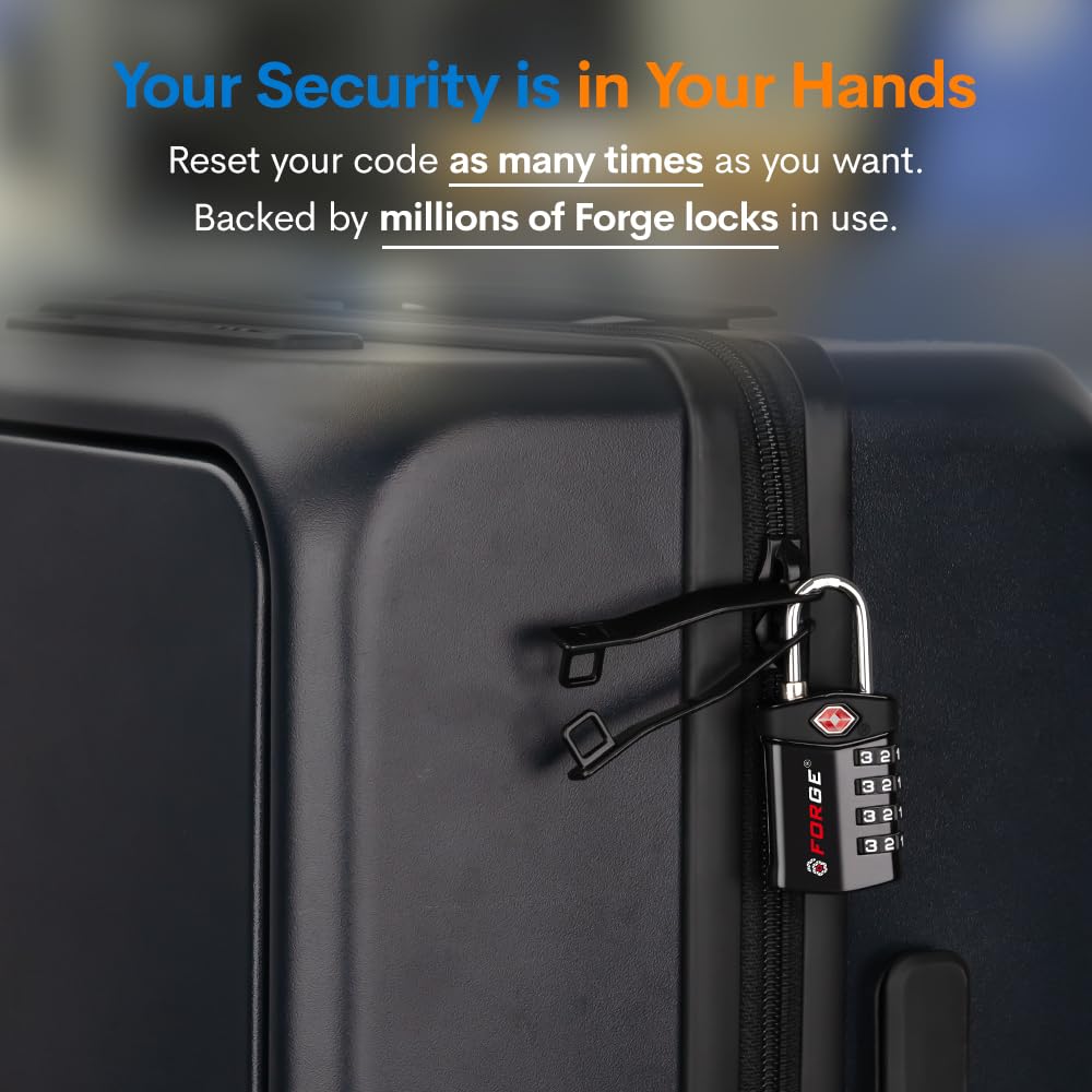 TSA Approved Forge Travel Lock - Secure Luggage Lock for Air Travel, Gym & School Lockers, Pelican & Gun Cases | Easy Read Dials & Durable Alloy Body | Perfect for Travelers, Students & Outdoor Enthusiasts