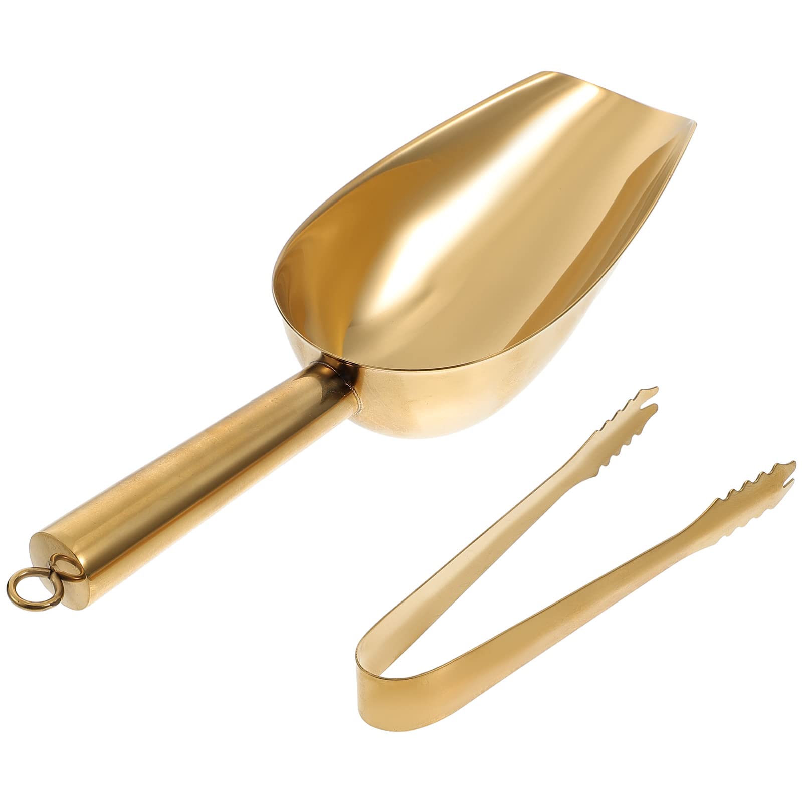 Premium Stainless Steel Ice Scoop and Tongs Set - Gold Bar Accessories for Home, Kitchen & Cocktail Making - Perfect for Parties, Bartending & Beverage Serving