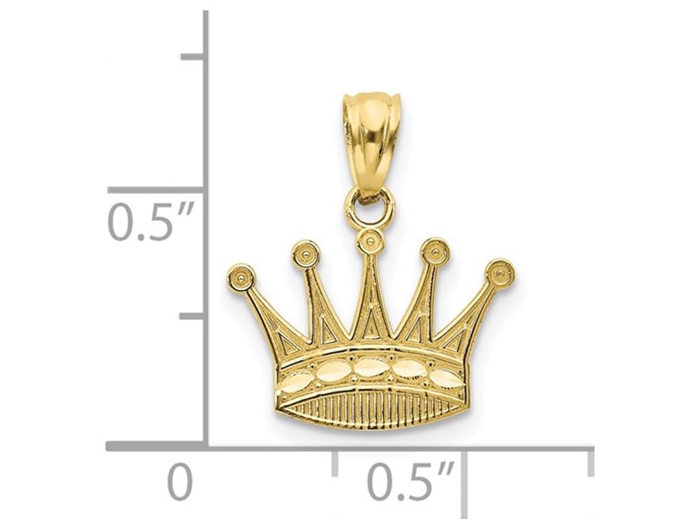 10K Yellow Gold Crown Charm Pendant Necklace with 18