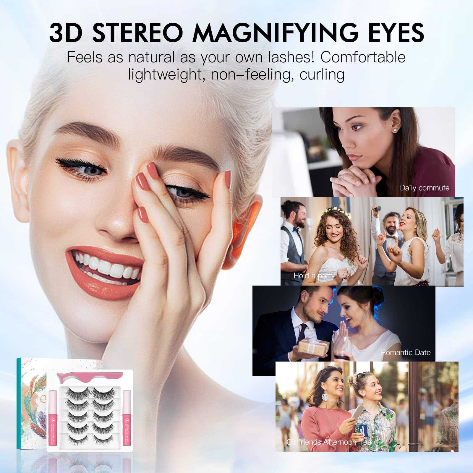 Waterproof 3D Magnetic Eyelashes with Eyeliner Kit - Natural Looking False Lashes for Dramatic Volume - Perfect for Weddings, Parties & Special Occasions
