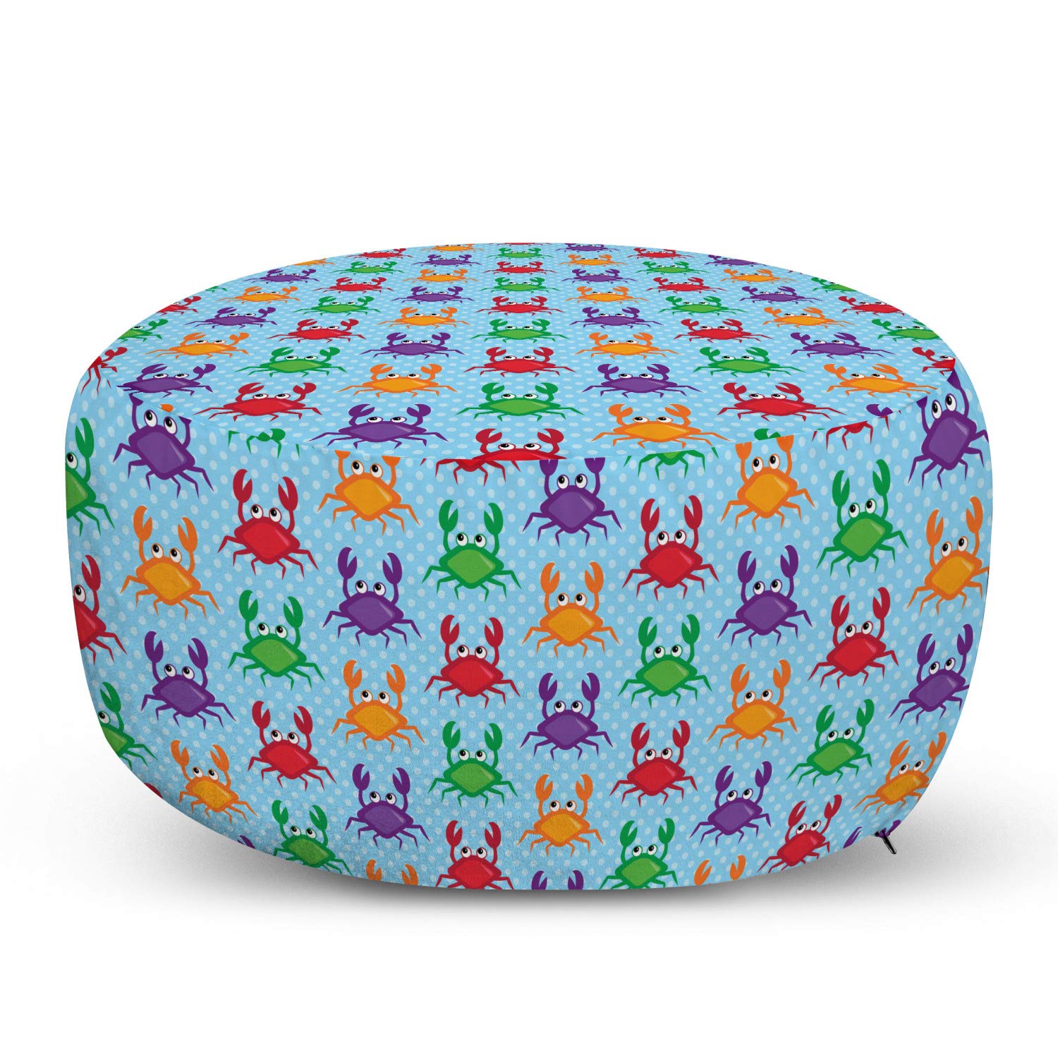 Ambesonne Crabs Ottoman Pouf - Blue Cartoon Crab Print Footrest with Removable Cover, Soft Decorative Pouf for Living Room & Bedroom - Perfect for Relaxing, Reading & Home Decor