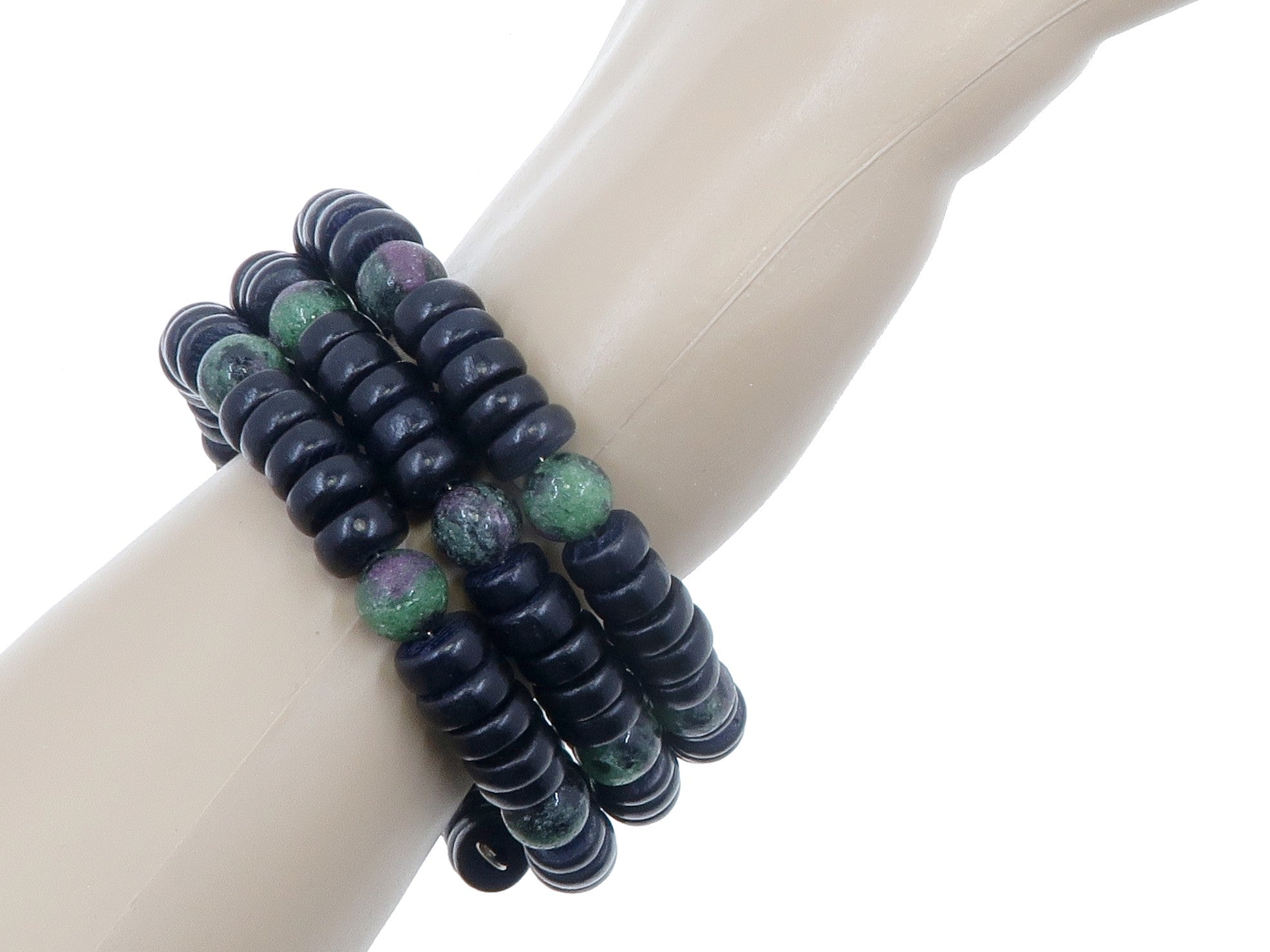 Natural Ruby Zoisite Bracelet - Elegant Twist Design with Memory Wire & Wood Beads | Spiritual Healing, Meditation & Fashion Jewelry for Women