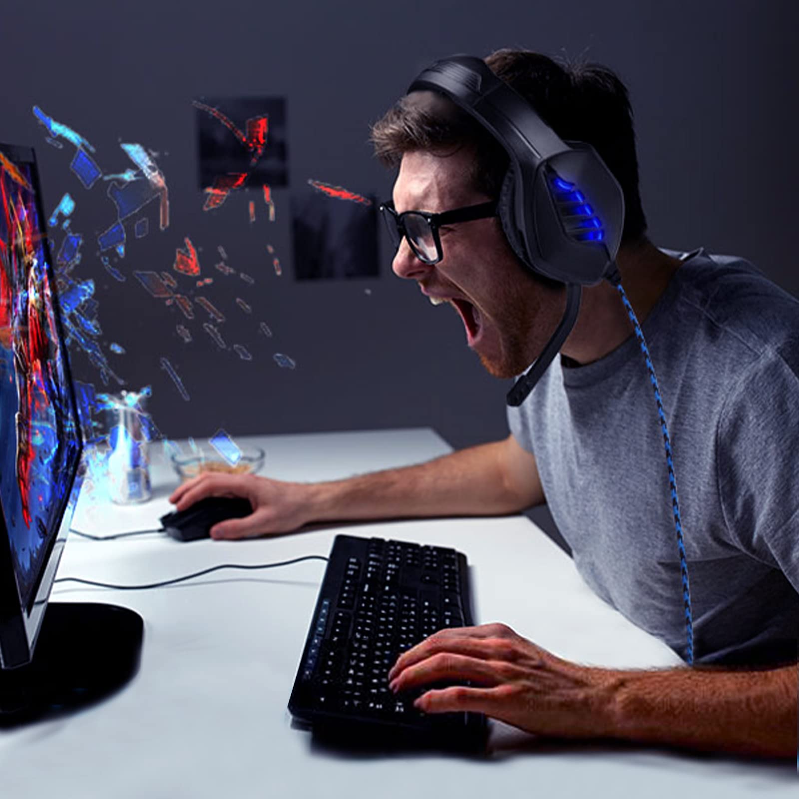 Best Gaming Headset with Noise Canceling Microphone for PC, PS4, PS5, Nintendo Switch, Xbox One & Series X|S - 3.5mm Wired Headphones with Clear Audio - Black & Blue Design - Perfect for Competitive Gaming & Online Chat