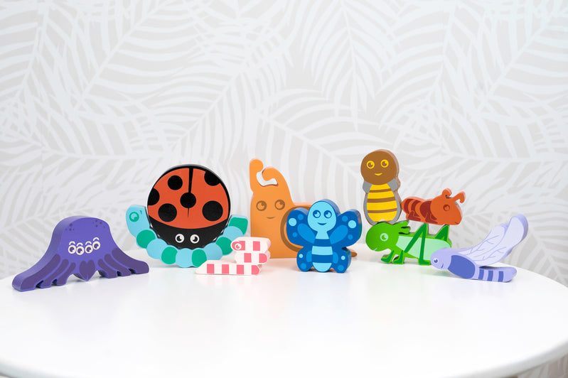 Chunky Wooden Puzzle & Stacker Toys for Toddlers - Bugs & Insects Learning Toy - Montessori Educational Stacking Blocks for Kids Ages 1-3 - Perfect for Early Childhood Development & Sensory Play