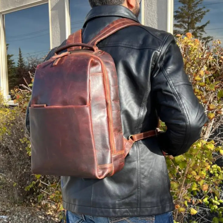Premium MET Two Adjustable Strap Leather Backpack for Men & Women - Durable Travel & Work Commuter Bag - Perfect for Office, School & Outdoor Adventures