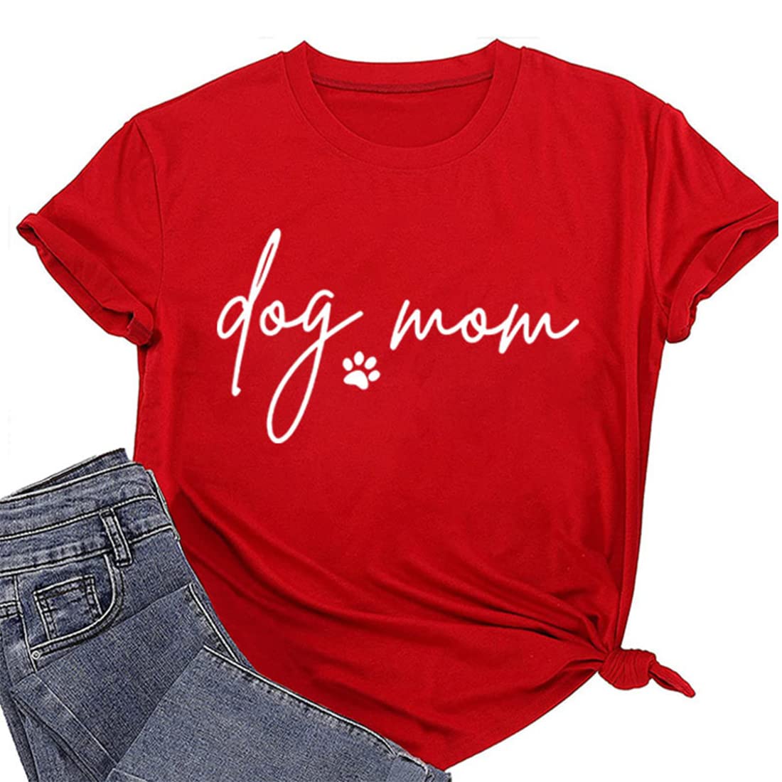 Dog Mom T-Shirt for Women - Cute Dog Paw Print Short Sleeve Crewneck Tee | Casual Pet Lover Top for Dog Owners | Perfect for Walks, Dog Parks & Pet-Friendly Outings