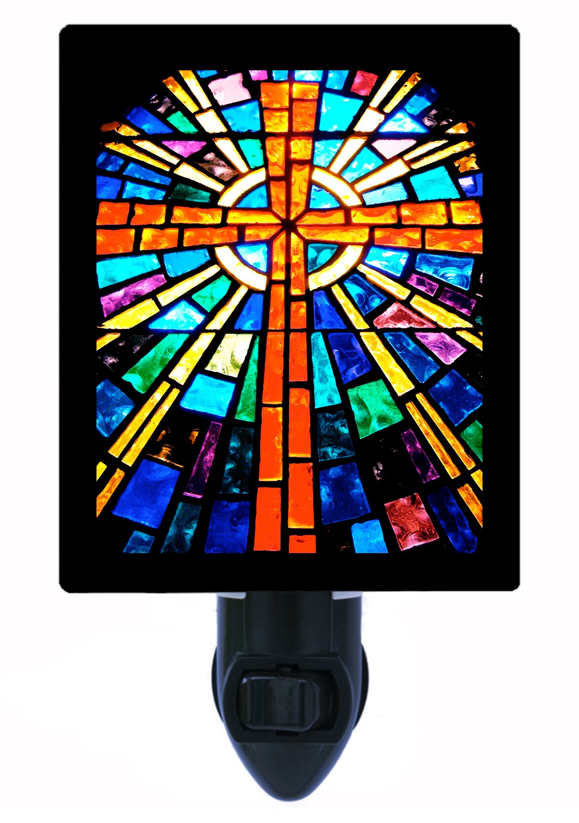 LED Night Light with Stained Glass Cross Design - Religious Home Decor for Bedroom, Nursery & Prayer Room - Soft Glow for Nighttime Safety & Comfort
