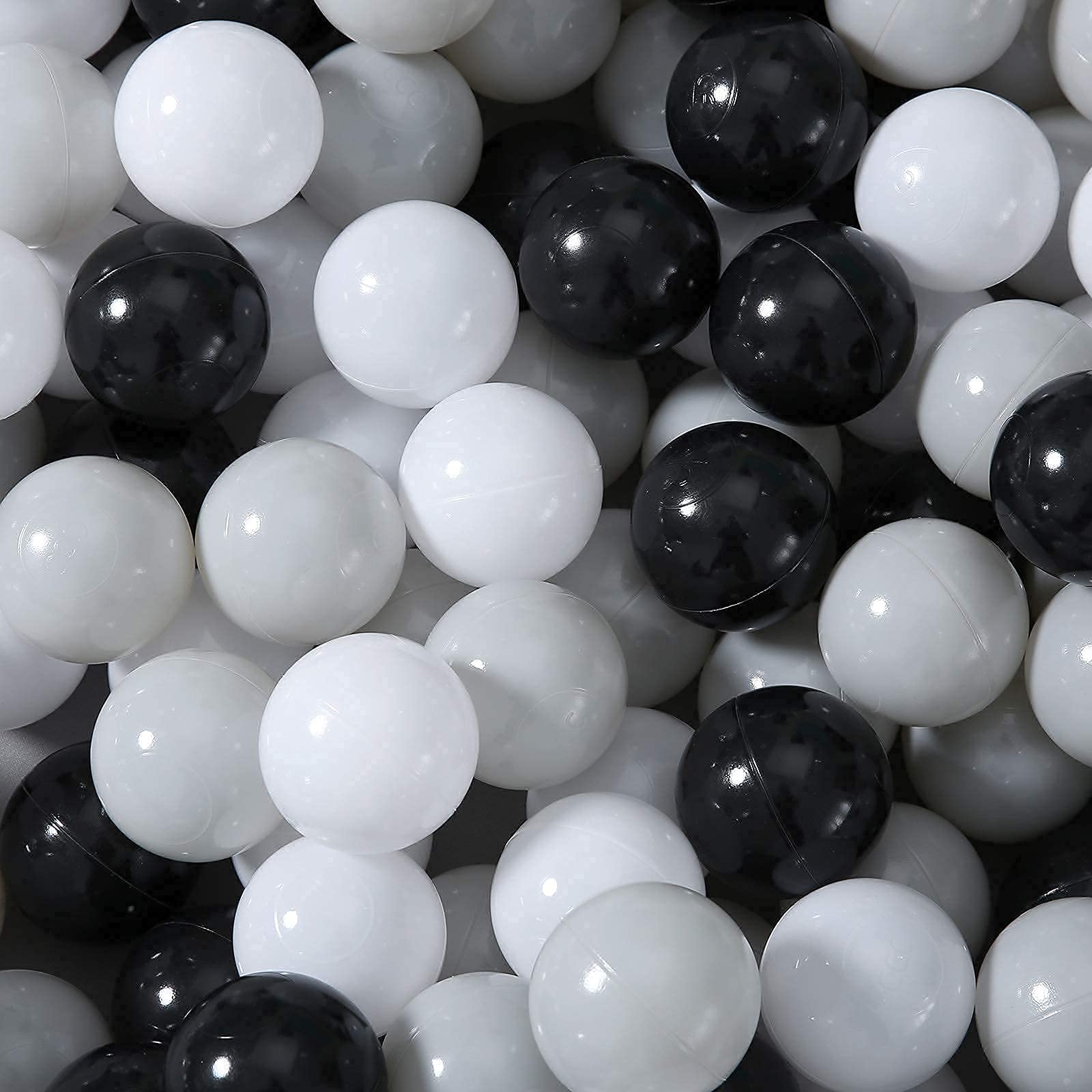 STARBOLO 100-Piece Plastic Ball Pit Balls - 2.2 Inch Play Pit Crawl Balls in Black, Grey & White for Kids Playpen, Pool & Tub Toys - Perfect for Indoor Playrooms, Birthday Parties & Sensory Play Activities