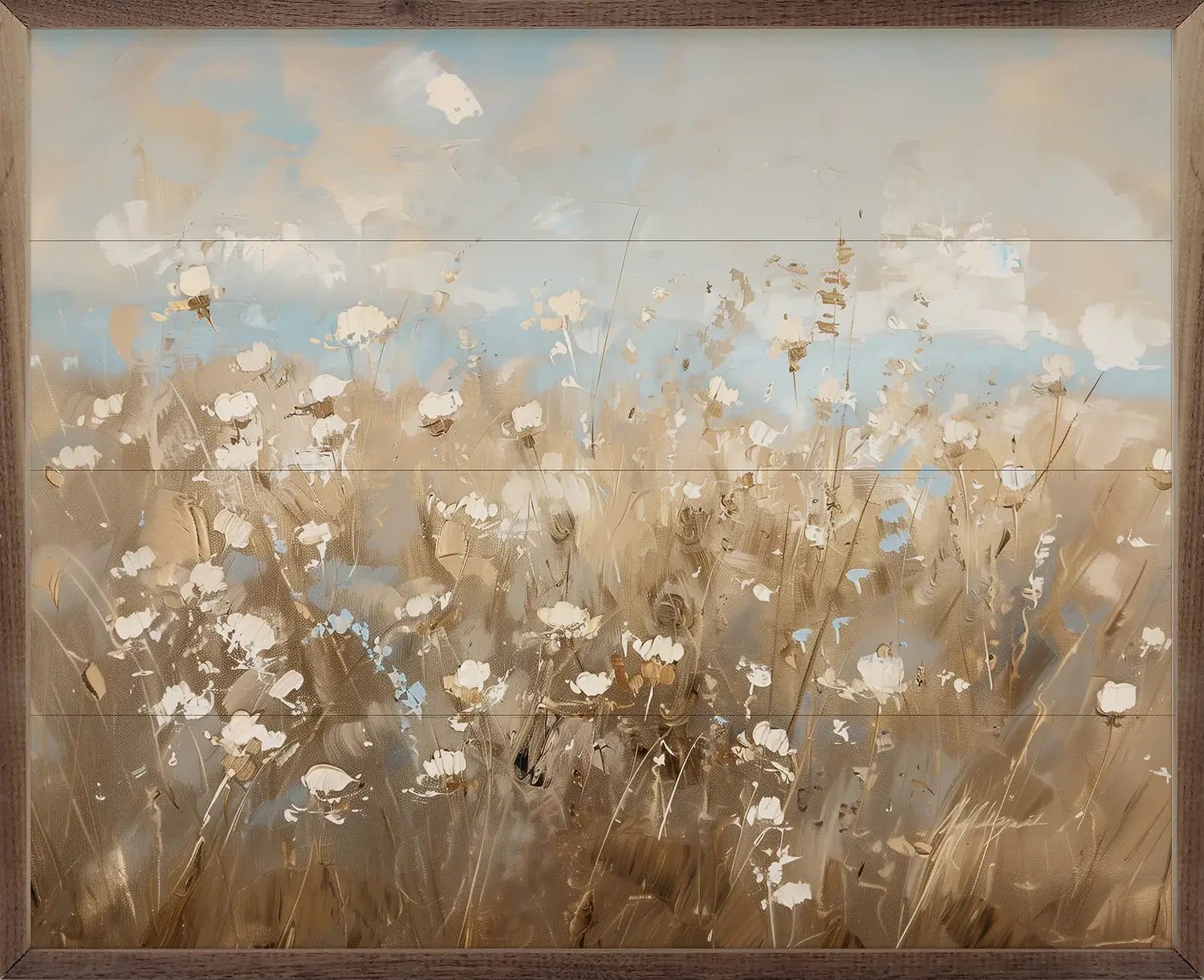 Abstract White Flower Field Wood Framed Print - Modern Wall Art for Living Room, Bedroom & Office Decor