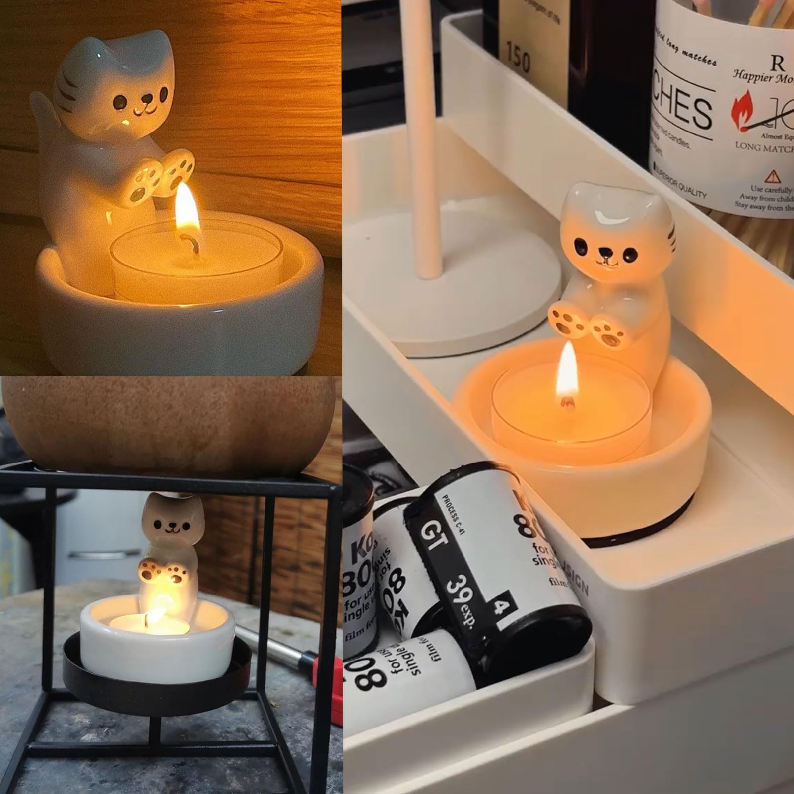 Handmade Ceramic Kitten Candle Holder - Cute Cartoon Kitty Warming Paws Candlestick for Cat Lovers | Perfect Gift for Birthday, Christmas & Home Decor (Candles Not Included) | Ideal for Cozy Nights, Romantic Dinners & Cat-Themed Parties