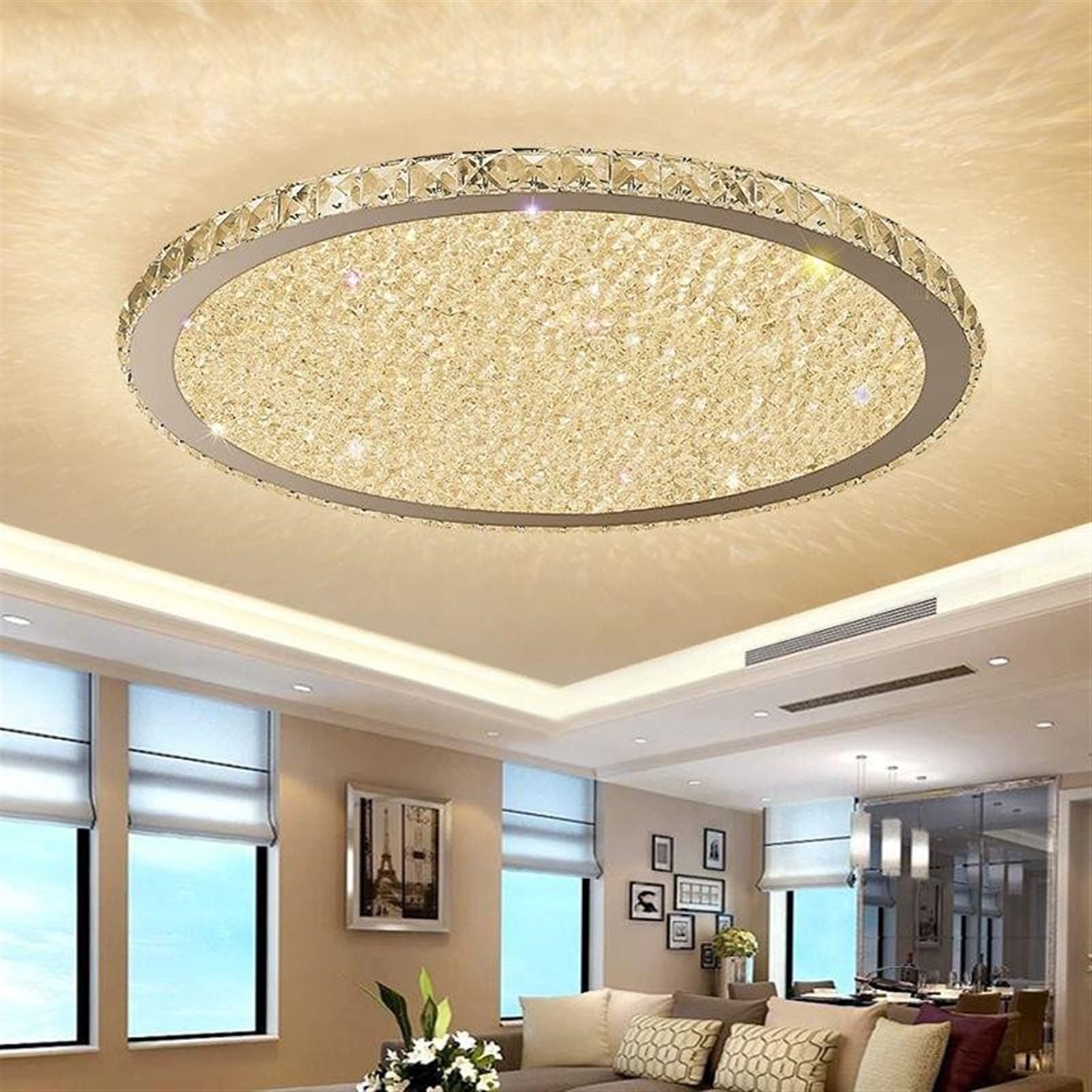 Modern Crystal LED Ceiling Pendant Light - Round Nordic Chandelier for Living Room, Bedroom, Dining Room | Energy-Efficient Hanging Fixture with Decorative Design for Home & Office Lighting