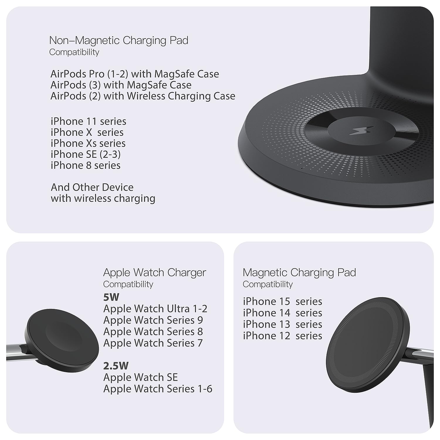 3-in-1 Fast Wireless Charging Station with MagSafe for iPhone 12-16, Apple Watch & AirPods - Compact Charging Stand for Home, Office & Travel | Perfect for Nightstand, Desk & Car Use