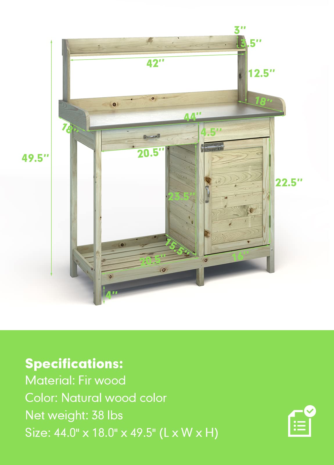 **ARNOT Wooden Potting Bench with Cabinet & Storage Shelf - Outdoor Garden Work Station for Planting, Potting & Organizing Garden Supplies - Perfect for Backyard, Patio & Greenhouse Use**