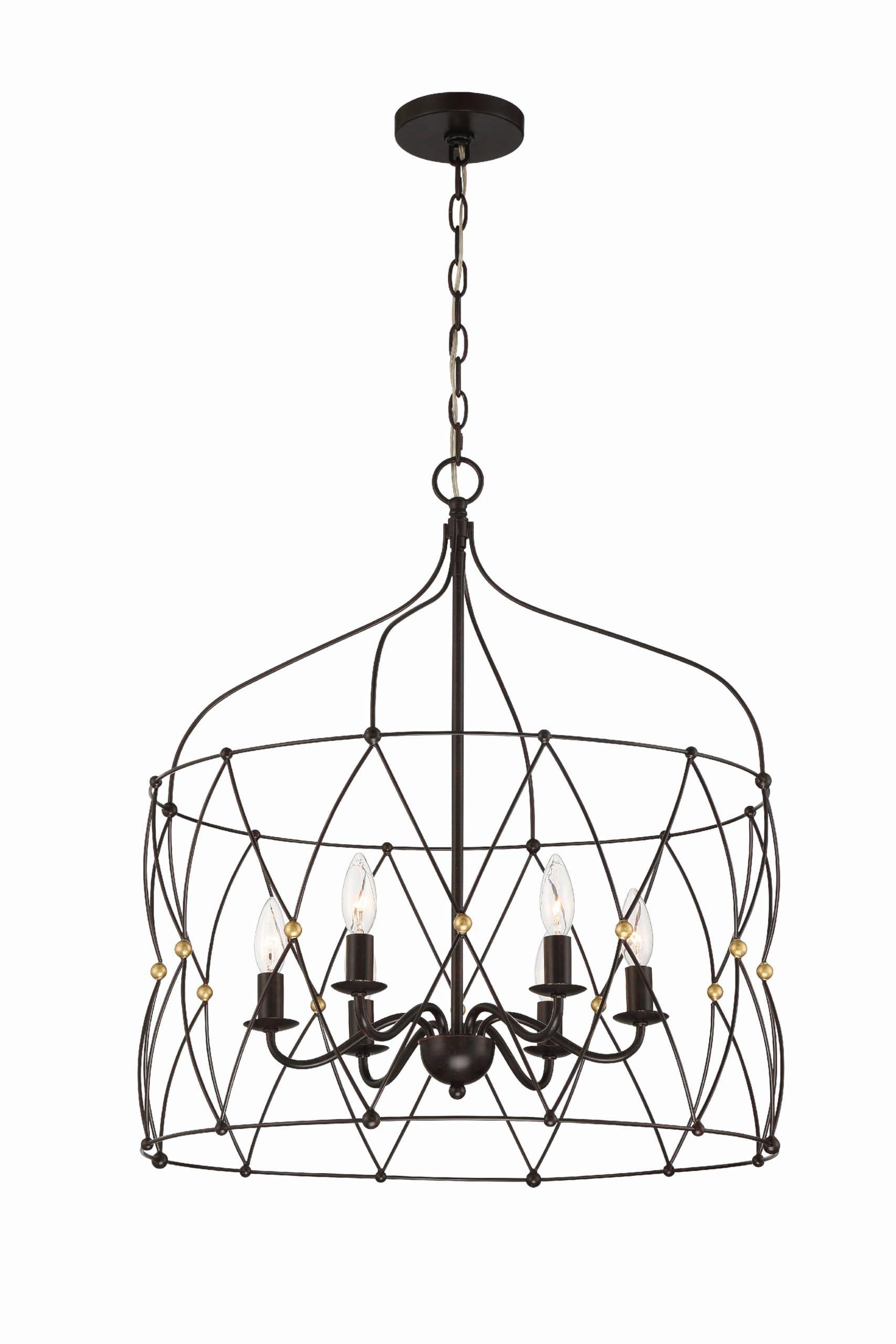 Crystorama Zucca 6-Light English Bronze & Antique Gold Chandelier - Elegant Dining Room Lighting Fixture for Home Decor & Luxury Interior Design