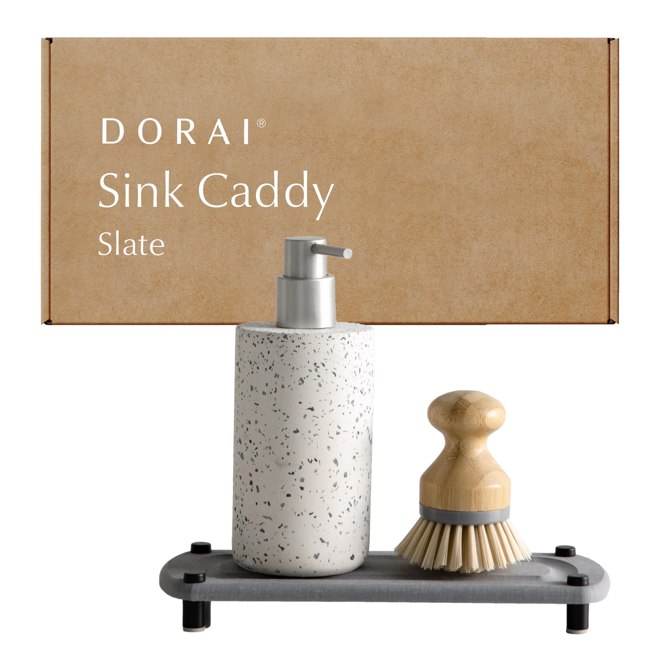 Dorai Home Sink Caddy – Water-Absorbing Natural Stone Tray for Kitchen Sink Organizer with Stainless Steel Feet | Fast-Drying Slate Soap Dish | Perfect for Bathroom, Kitchen & RV Sink Organization