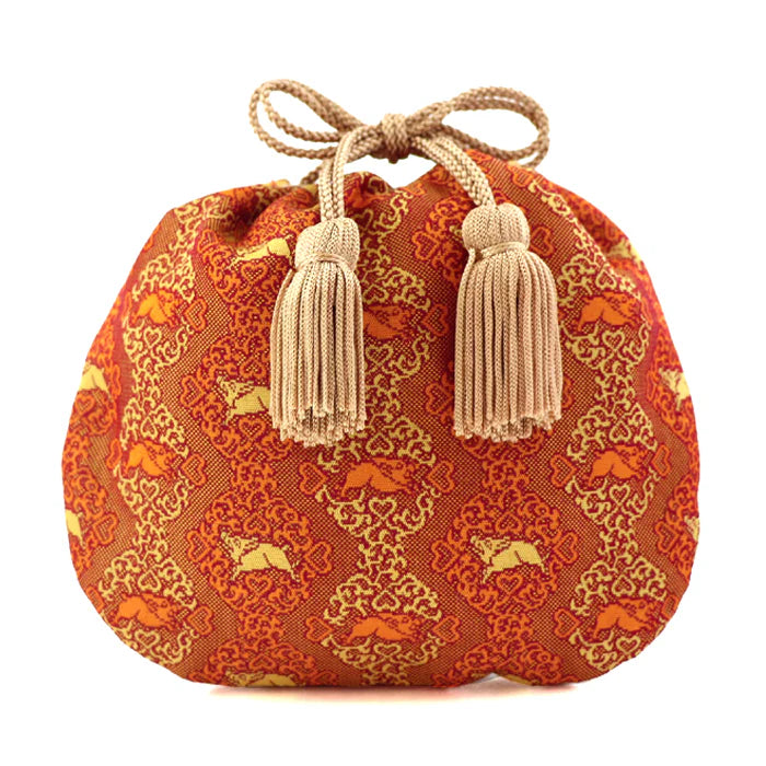 Nishijin Ori Small Drawstring Boar Purse - Handmade Kyoto Japan Traditional Craft Bag for Coins, Jewelry & Gift Giving