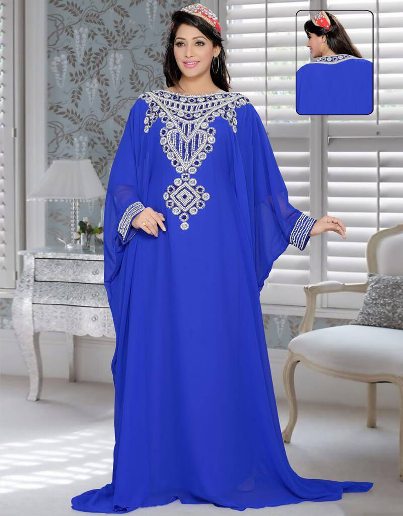 Exquisite Farasha Style Kaftan with Hand Embroidery - Elegant Boho Maxi Dress for Beach, Wedding & Special Occasions