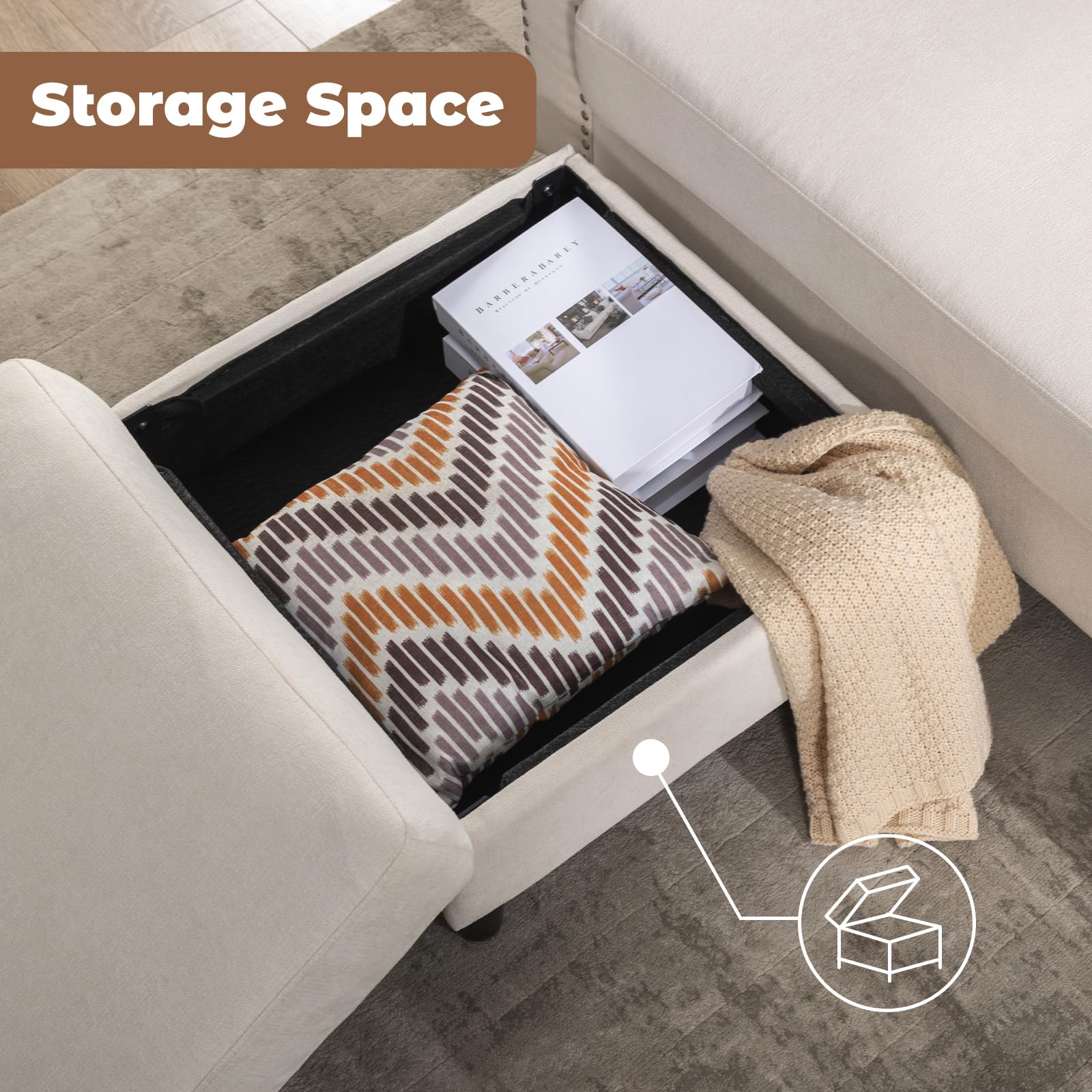 Convertible Sectional Sofa with Storage Chaise - 3-Seater L-Shaped Couch for Small Spaces, Apartment Living Room Furniture - Beige Modern Sleeper Sofa with 2 Cup Holders - Perfect for Studio Apartments, Dorms & Compact Homes