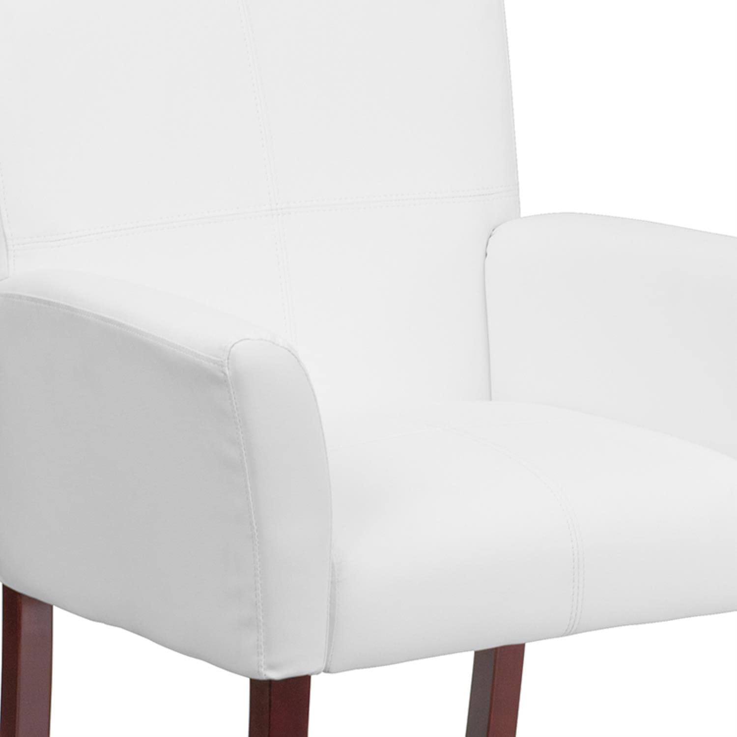 Flash Furniture Taylor White LeatherSoft Executive Office Chair with Mahogany Legs - Ergonomic Reception Seating for Home & Business Use