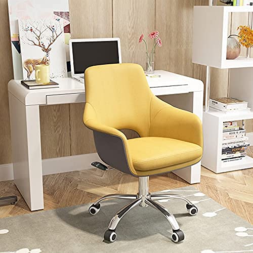 Modern Mid Back Office Chair with Swivel Base - Yellow Accent Armchair for Home Office, Study, Living Room & Bedroom - Ergonomic Support for Long Work Sessions & Relaxing at Home