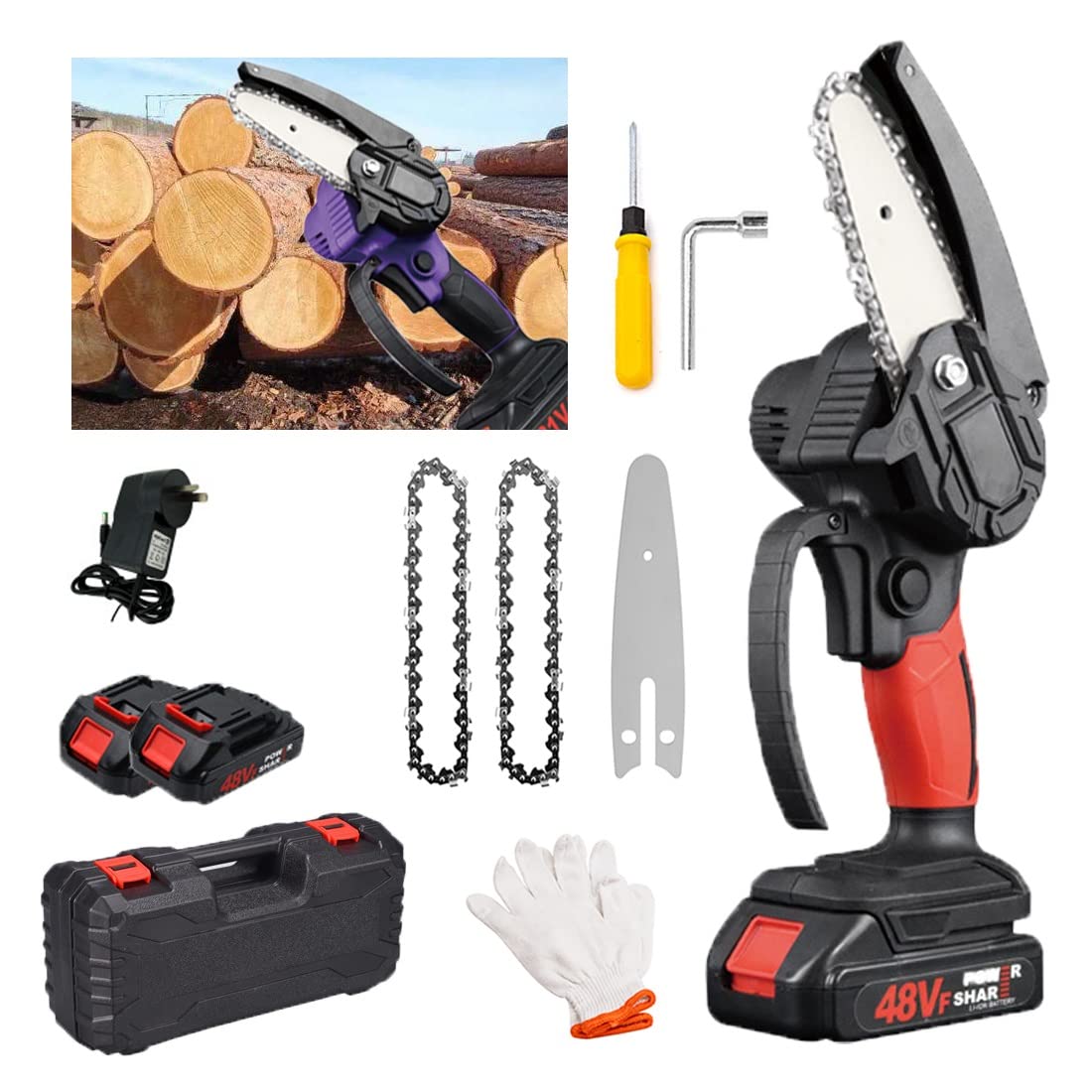 4 Inch Cordless Mini Chainsaw - Lightweight Handheld Battery Powered Chainsaw for Wood Cutting, Tree Trimming, Pruning & DIY Projects | Perfect for Garden Maintenance, Camping & Outdoor Use