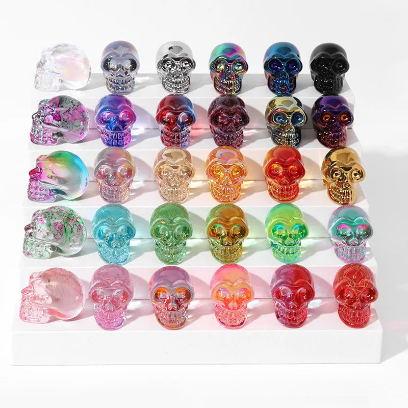 Natural Polished Crystal Skull - Colorful Glass Carved Ghost Head for Reiki Healing, Home Decor & Spiritual Gifts (18x20mm) - Perfect for Meditation, Yoga Spaces & Altar Decorations