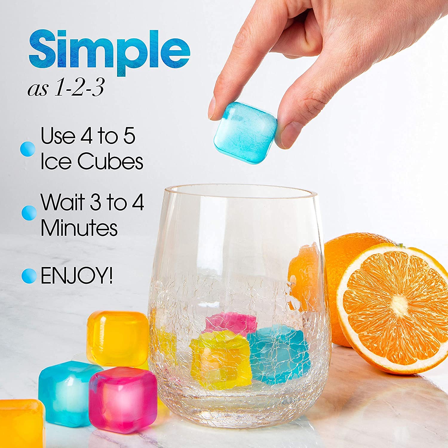 RIANZ Pack of 20 Square Reusable Ice Cubes with Pure Water - Multi Color Set for Whiskey, Cocktails & Beverages - Perfect for Parties, BBQs & Home Bars