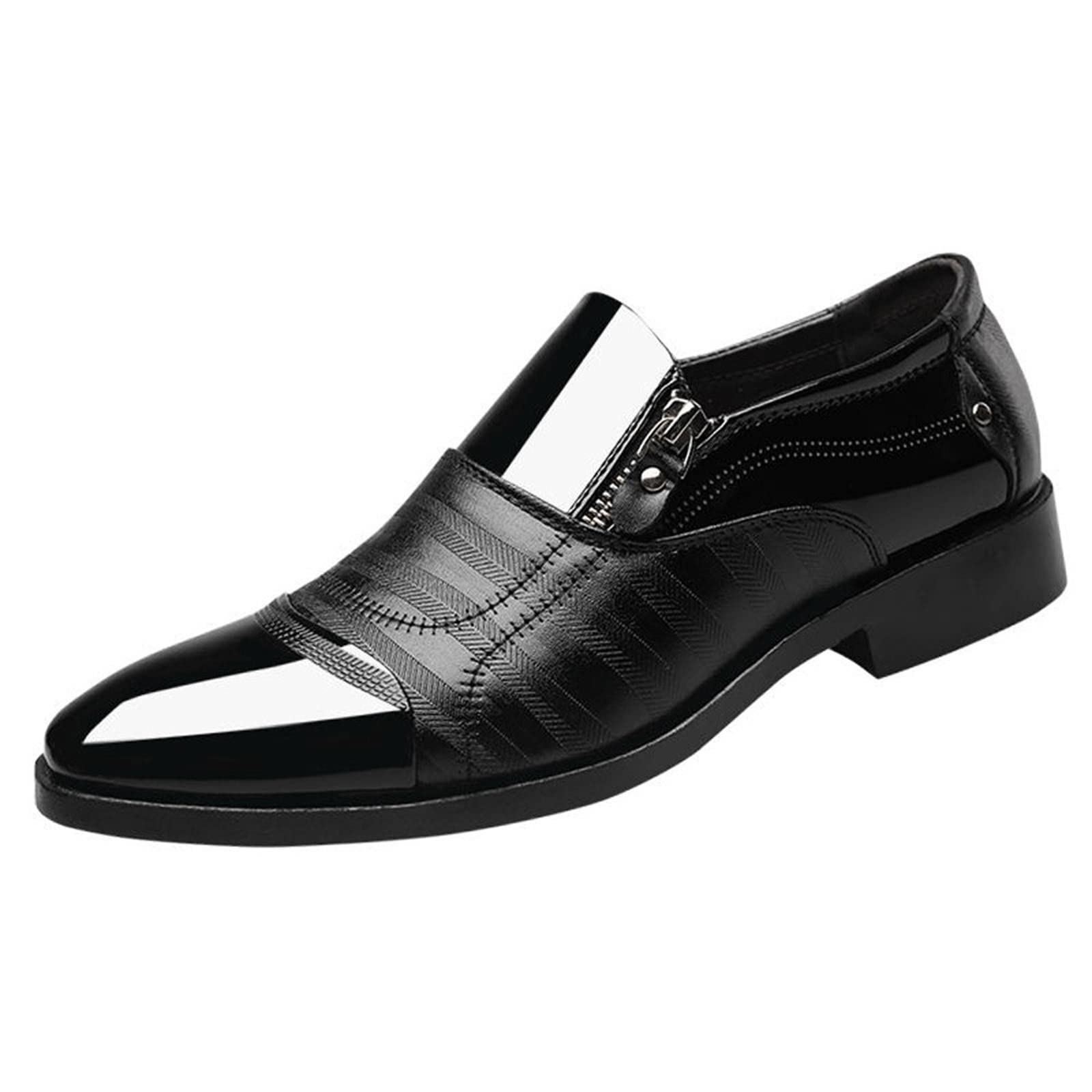 Premium IQYU Men's Patent Leather Dress Shoes - Breathable Business & Work Shoes for Swollen Feet - Comfortable Formal Shoes for Office, Wedding & Special Occasions
