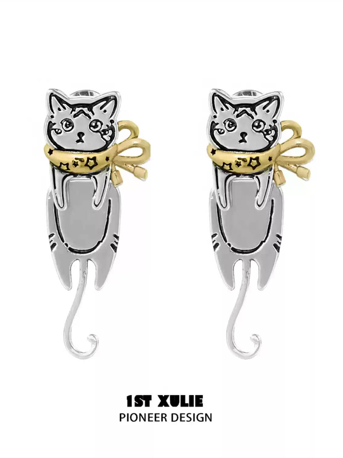 Graffiti Kitten S925 Sterling Silver 18K Gold Plated Cat Earrings for Women - Perfect Gift for Cat Lovers, Birthday, Anniversary & Everyday Wear