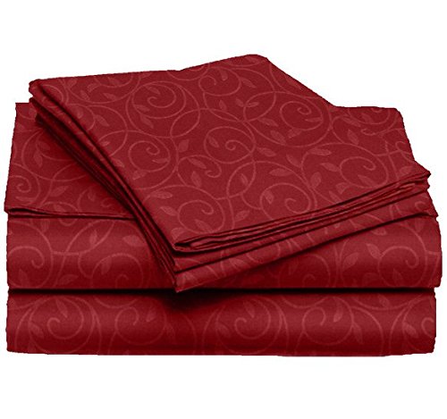 1800 Series Queen Size 4-Piece Vine Embossed Sheet Set - Burgundy Red Luxury Bedding for Master Bedroom & Guest Room