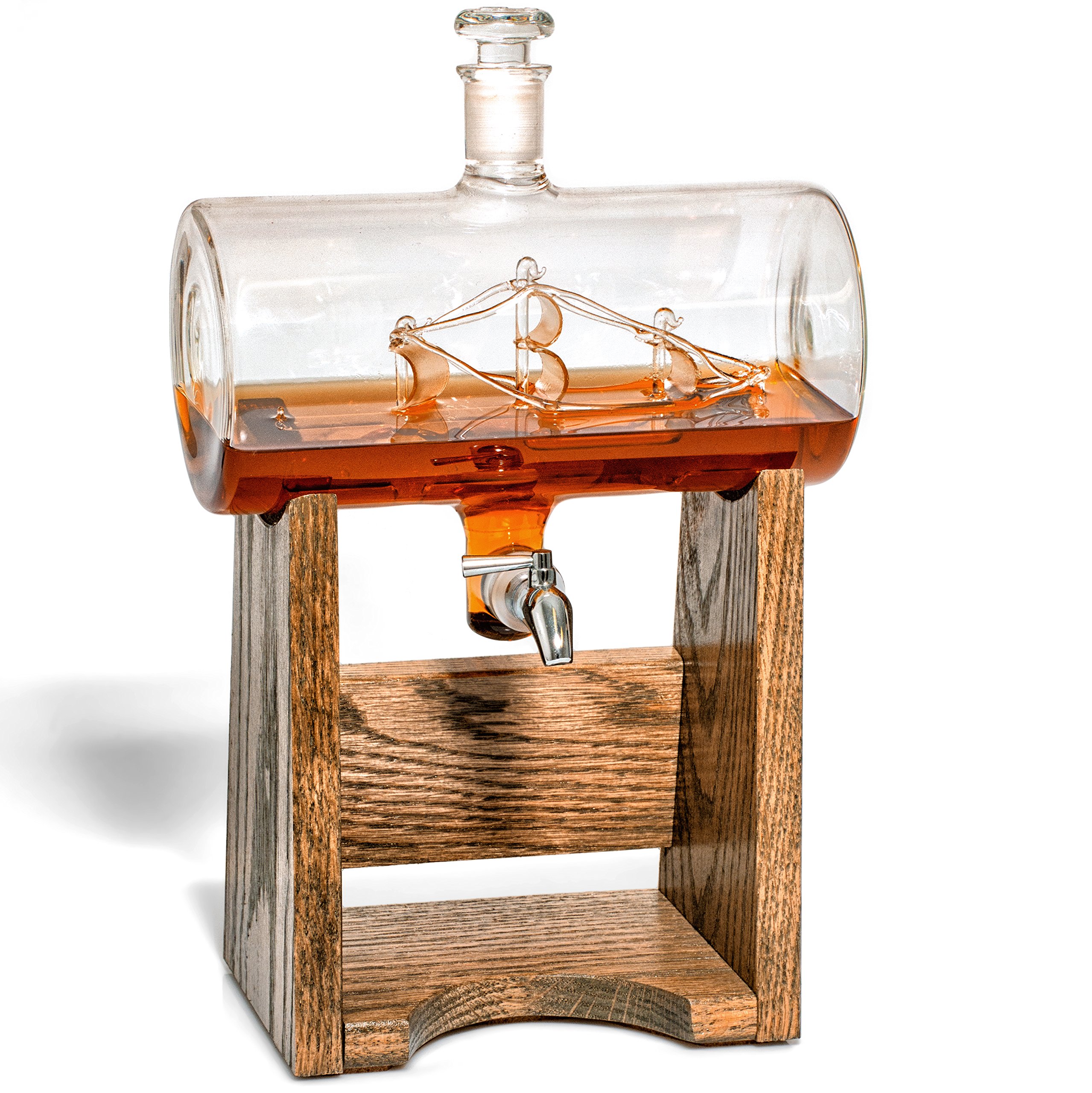 Premium 1150ml Bourbon Whiskey Decanter Set - Elegant Glass Liquor Dispenser for Rum, Vodka, Wine & Scotch - Perfect Nautical Decor & Unique Gift for Men, Women, Newlyweds - Ideal for Home Bars, Yachts, and Special Occasions