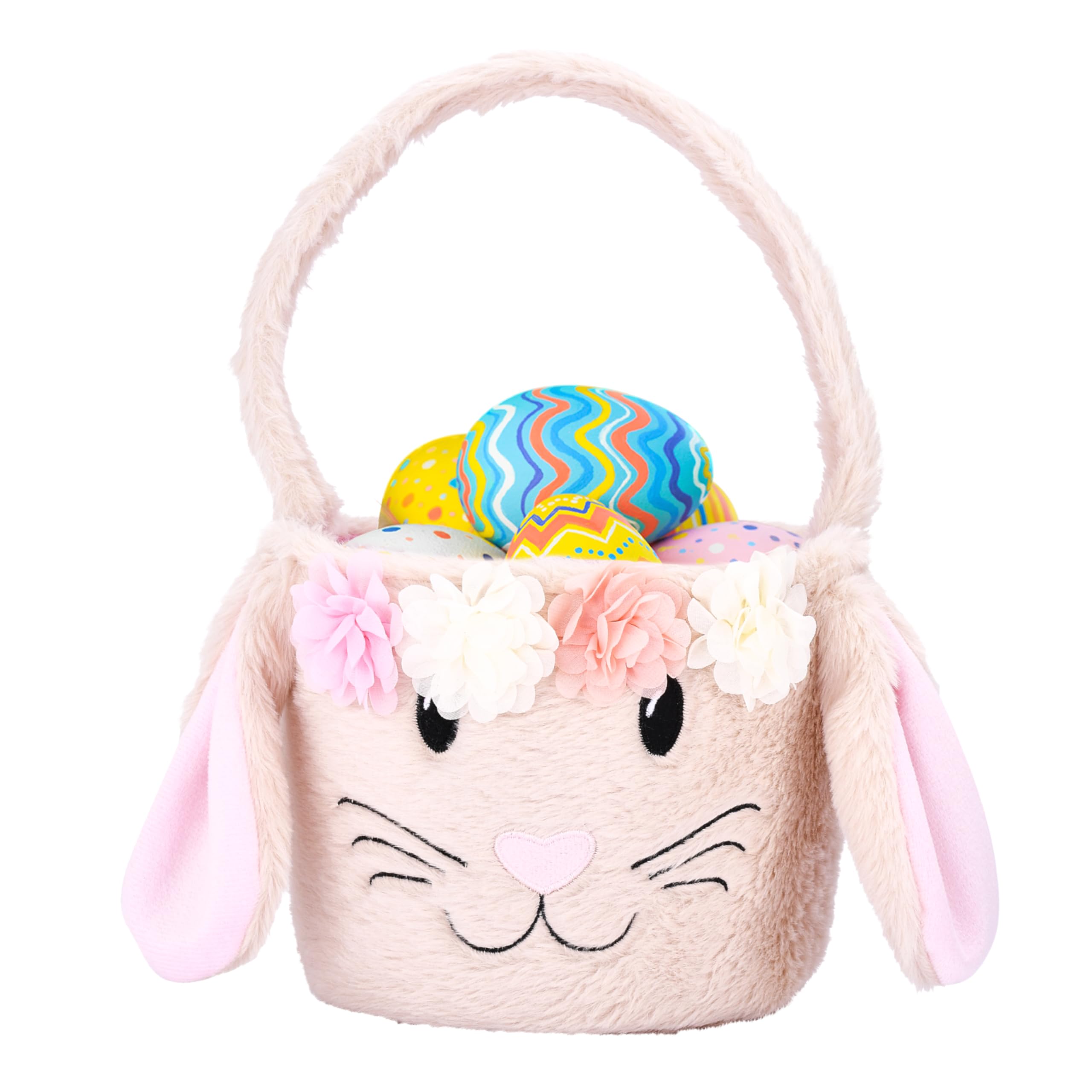 Homarden Plush Easter Bunny Basket for Kids - Soft Fluffy Easter Basket for Girls, Easter Decorations for Home, Unique Basket for Toys & Candies - 6.6x7.8x7.8 Inches (Pink) - Perfect for Easter Egg Hunts, Party Favors & Spring Decor