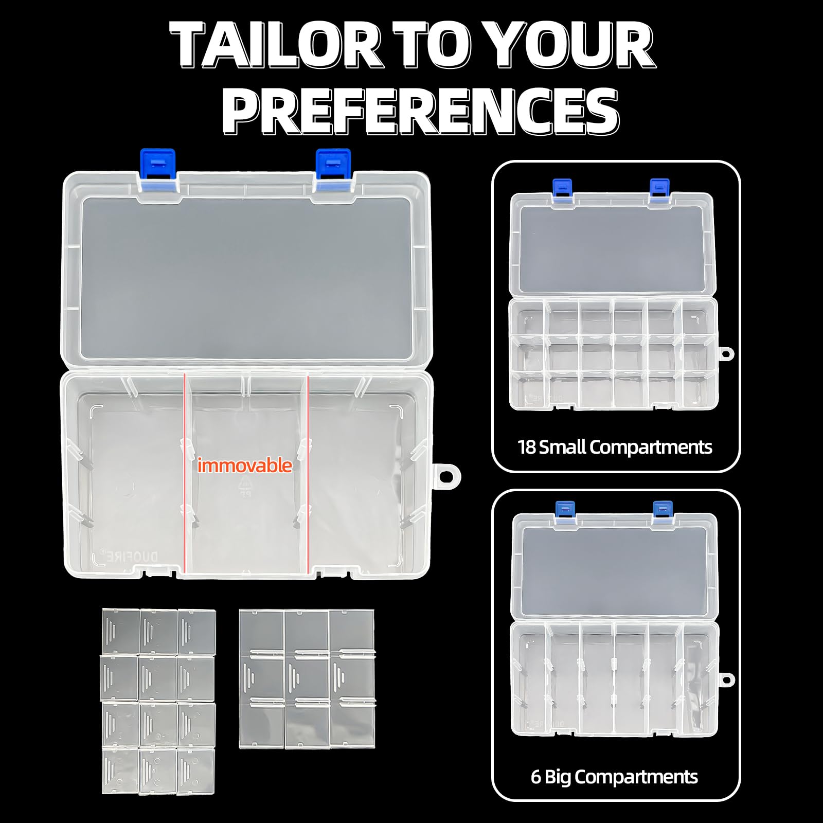 Qualsen 18-Grid Plastic Craft Storage Box with Compartments & Lids - Jewelry Organizer for Beads, Earrings, Fishing Tackle & Small Accessories (White, Set of 2) - Perfect for DIY Crafts, Home Organization & Travel Storage