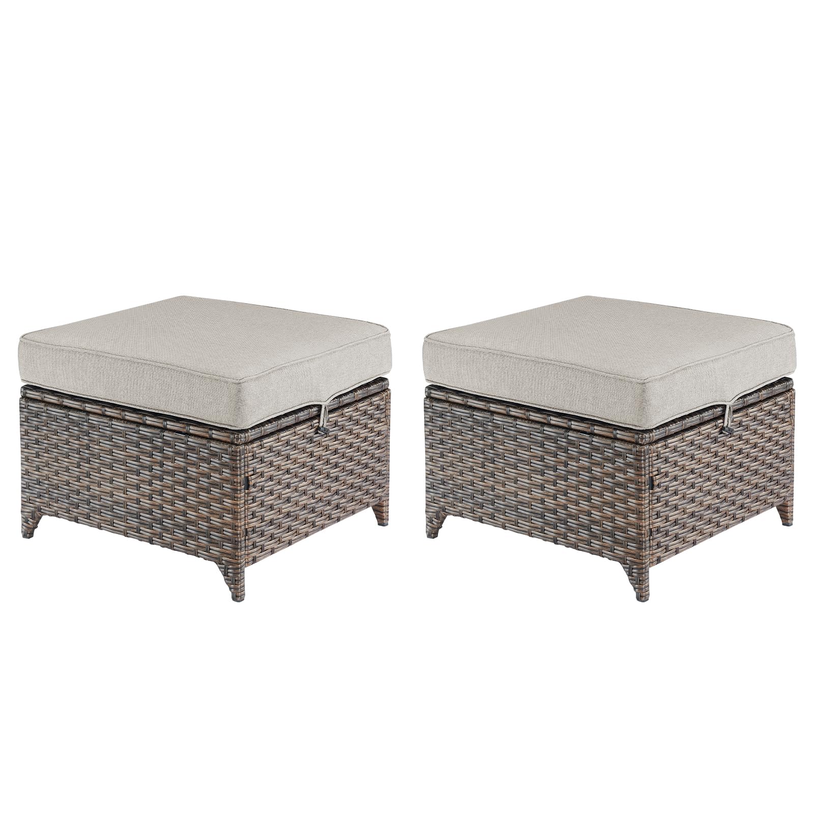 **Outdoor Wicker Ottomans & Rattan Footrests – Heavy-Duty Resin Rattan Footstools for Patio, Porch, Balcony, Backyard, Deck – Brown/Beige – Perfect for Relaxing, Lounging & Outdoor Decor**