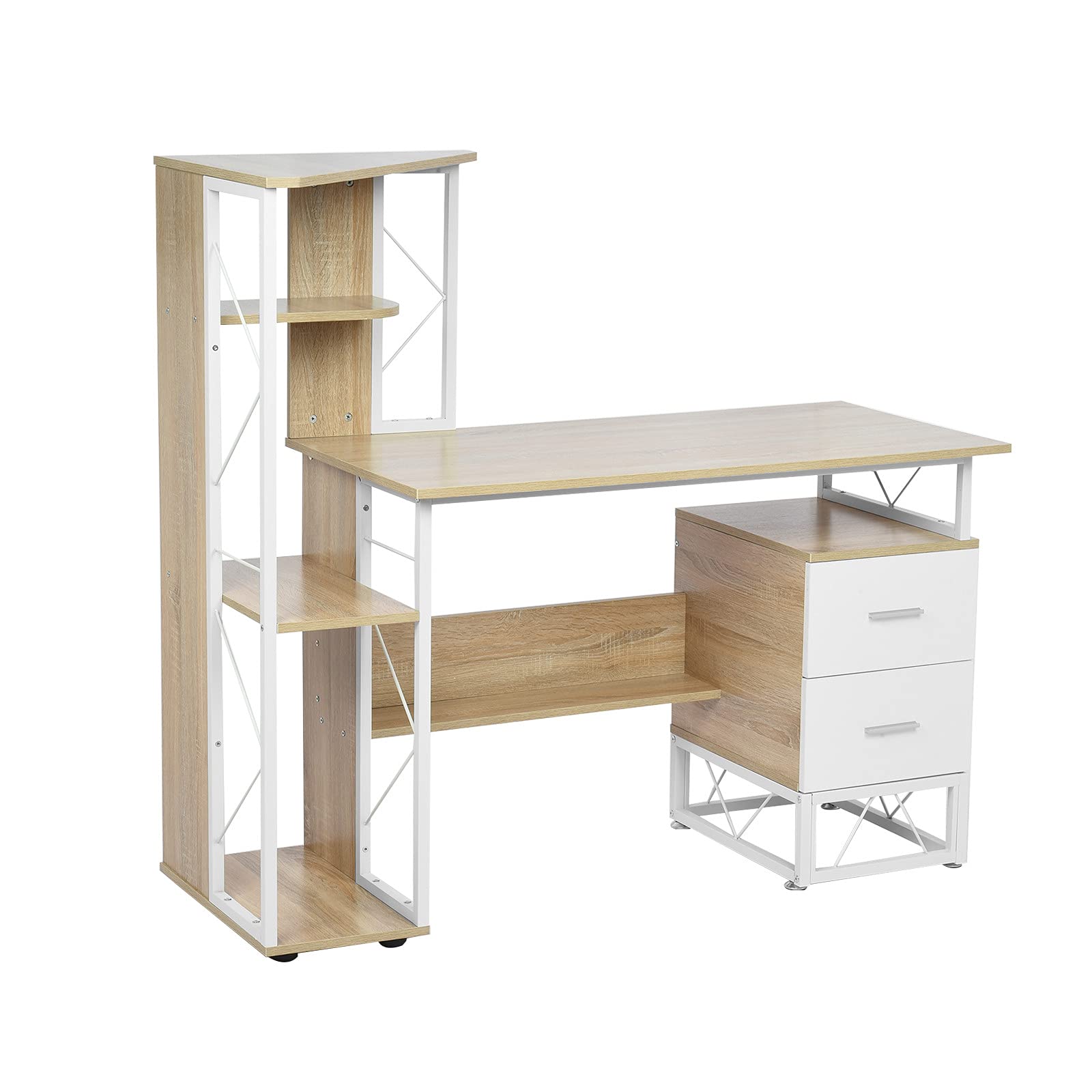 Compact Wooden Home Office Desk with Drawers & Racks - Study & Work Space