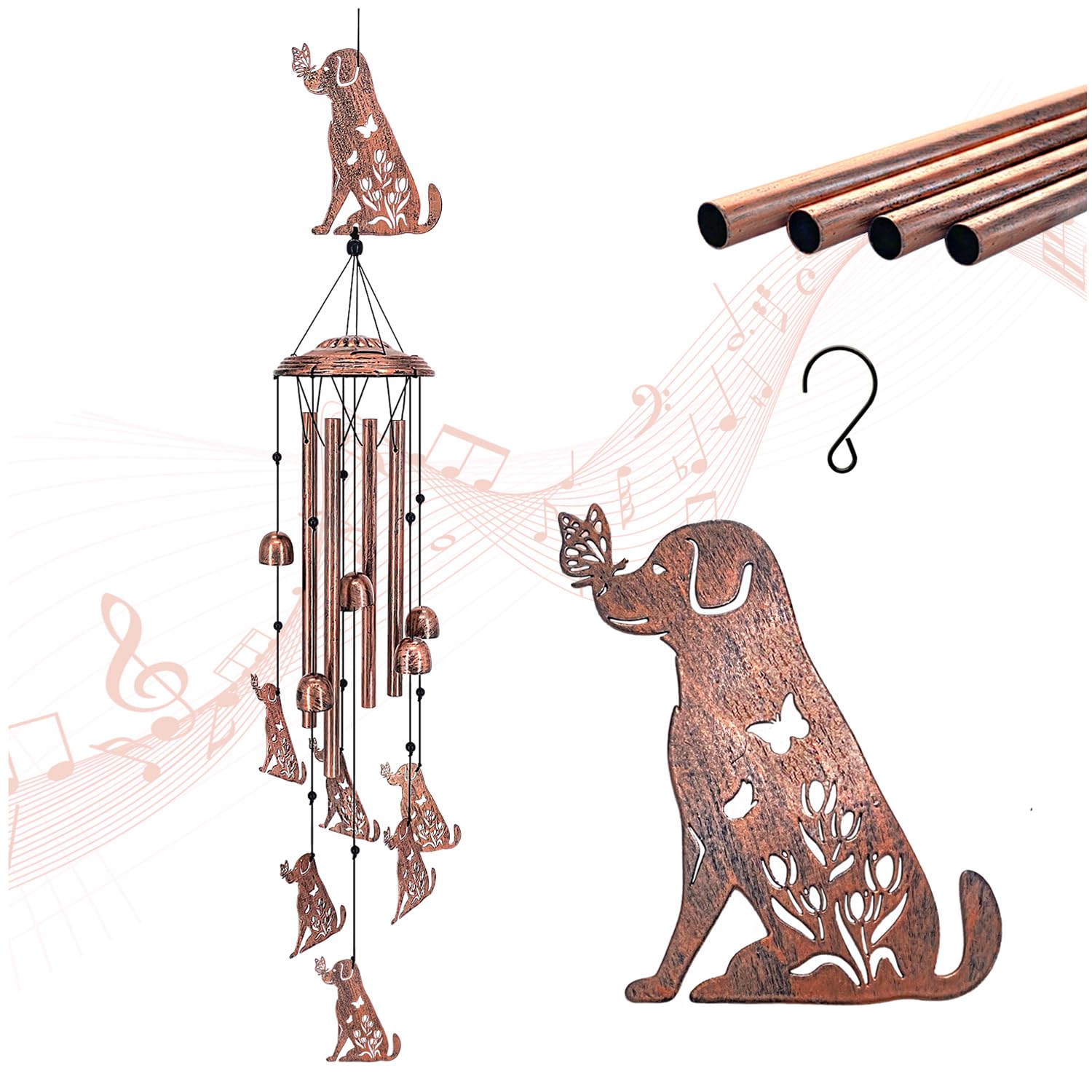 Metal Dog Wind Chimes - Outdoor & Indoor Memorial Gift for Pet Lovers, Birthday Present for Women/Men/Mom/Wife - Perfect for Garden, Patio, Porch, Lawn & Home Decor | Creates Soothing Sounds for Relaxing Outdoor Spaces