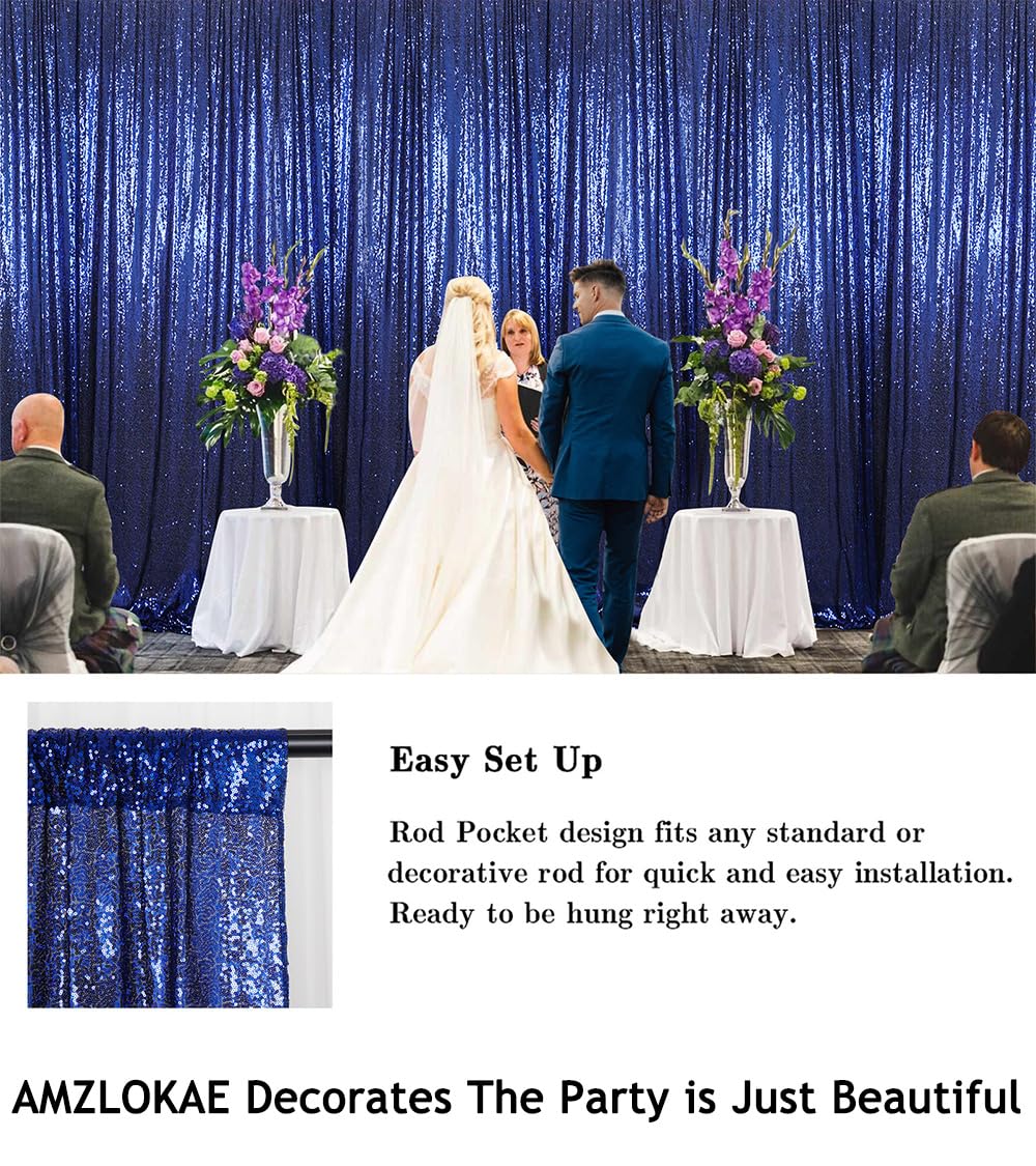 AMZLOKAE 2FTx7FT Navy Blue Sequin Backdrop Curtain - Sparkling Wall Panel for Party Decor, Wedding Background, Christmas Photo Booth & Event Photography (1 Panel)