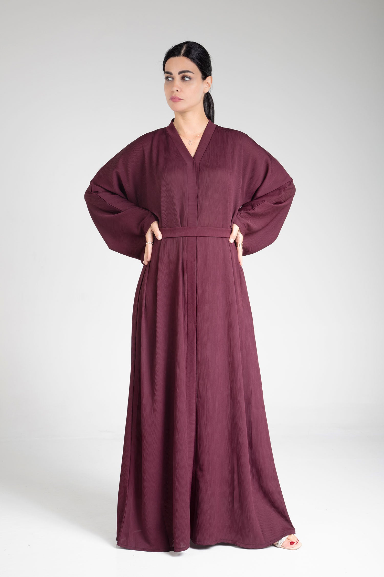 Elegant Maroon Open Abaya for Women - Modest Islamic Dress for Prayer, Eid & Special Occasions
