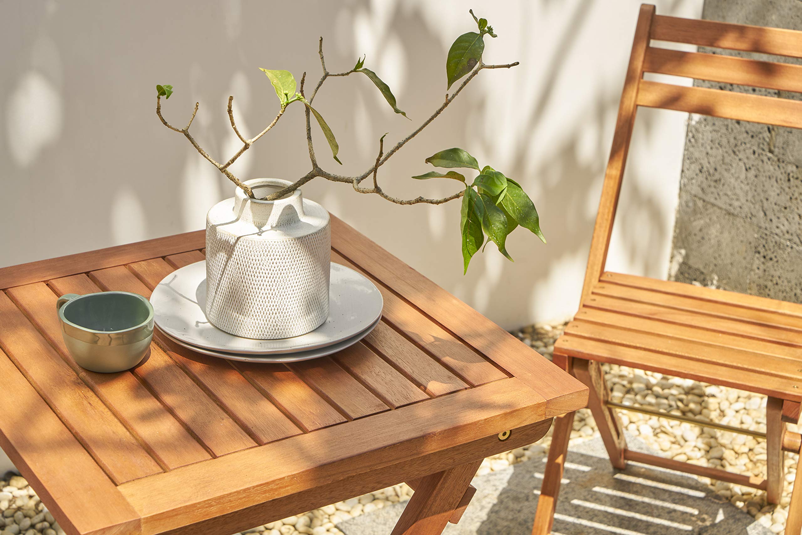 Vifah V1381 Outdoor Wood Folding Bistro Set - Square Table & 2 Chairs - Patio, Garden, Balcony Furniture for Small Spaces - Perfect for Coffee, Dining & Relaxing