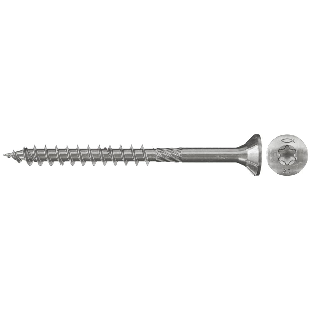 Fischer 657046 Power-Fast 4 x 60 Countersunk Head A2 TG TX Screws - High Strength Construction Fasteners for Woodworking, Furniture Assembly & DIY Projects