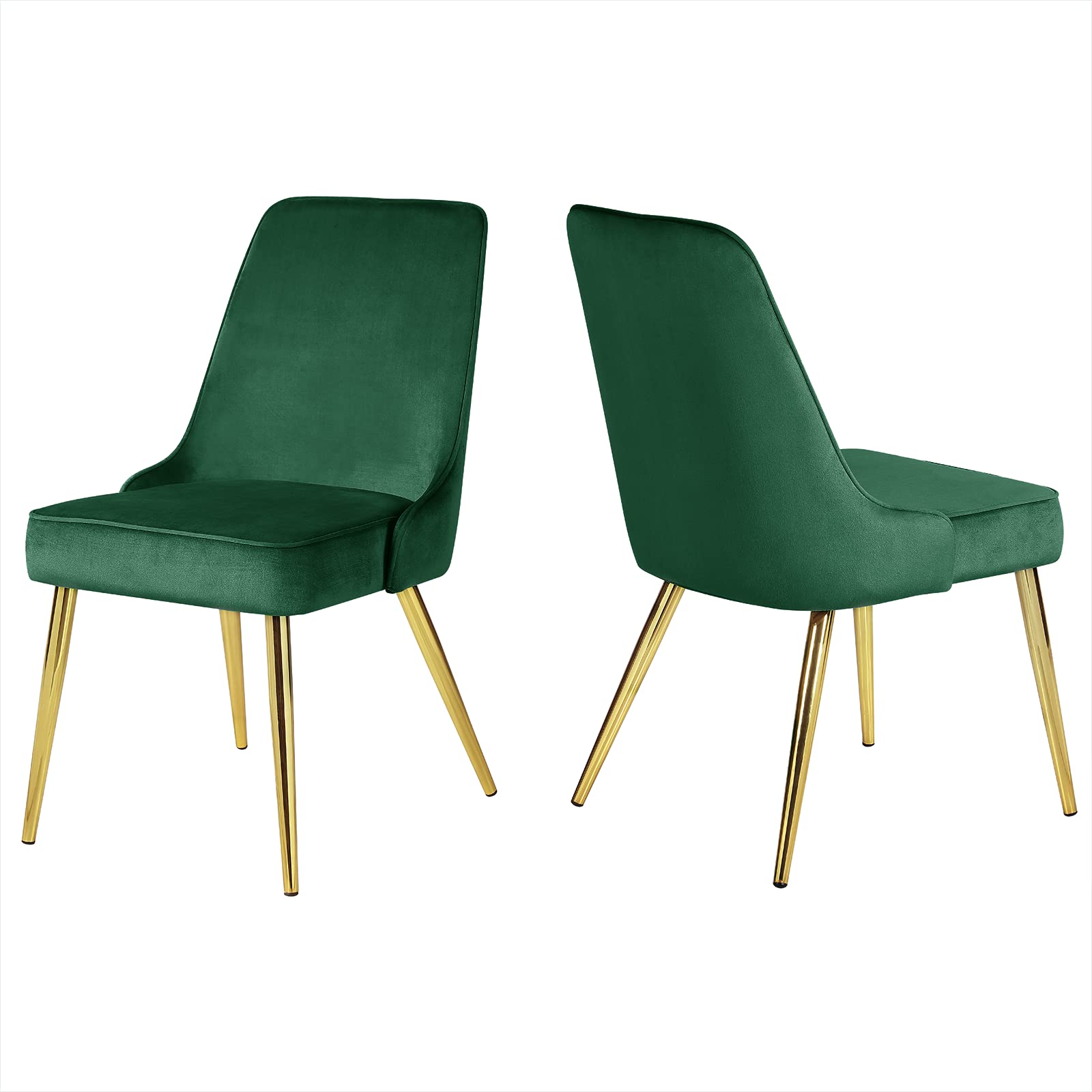 KithKasa Velvet Dining Chairs Set of 2 - Mid Century Modern Upholstered Side Chairs with Gold Metal Legs for Kitchen, Living Room & Dining Room - Comfortable Seating for Home & Office (Green)