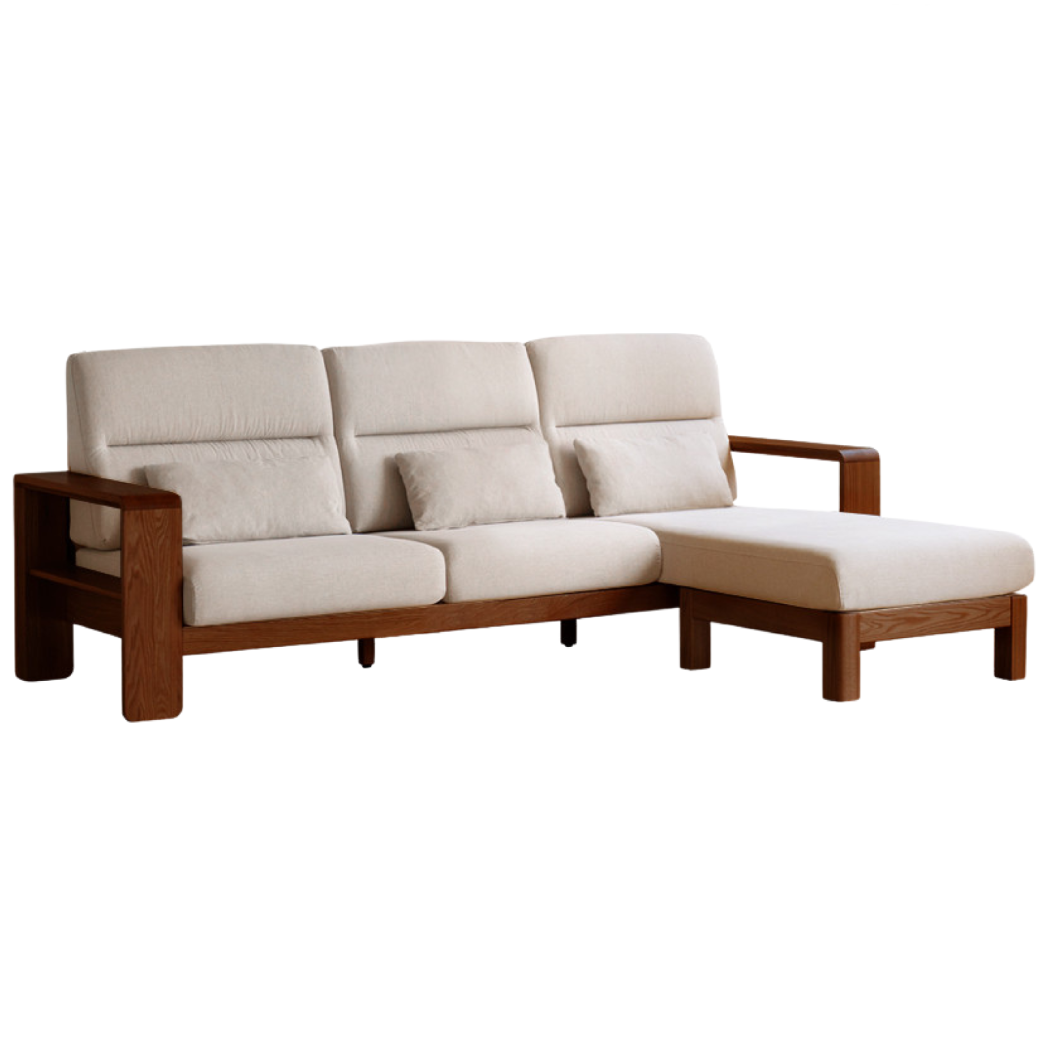 Oak Solid Wood High Back Fabric Corner Sofa - Modern L-Shaped Sectional Couch for Living Room, Lounge & Family Room Comfort