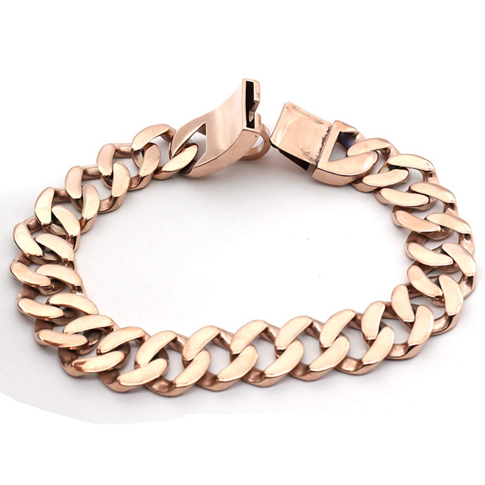 32MM Rose Gold Stainless Steel Heavy Duty Dog Collar - Cuban Link Chain for Medium & Large Breeds Like Pitbull & German Shepherd - Durable Training Collar for Walking, Training & Outdoor Adventures (40CM)